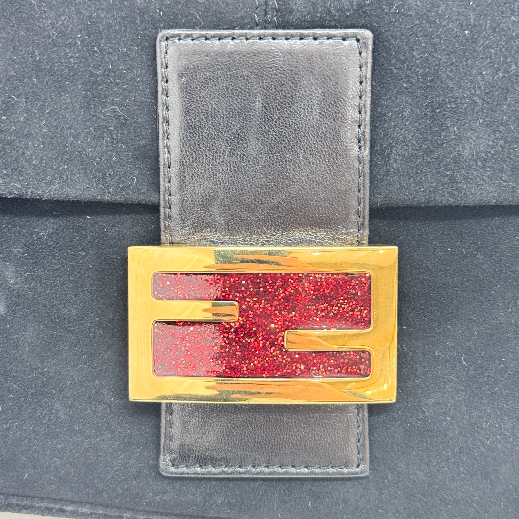 Baguette Black Suede Shoulder Bag