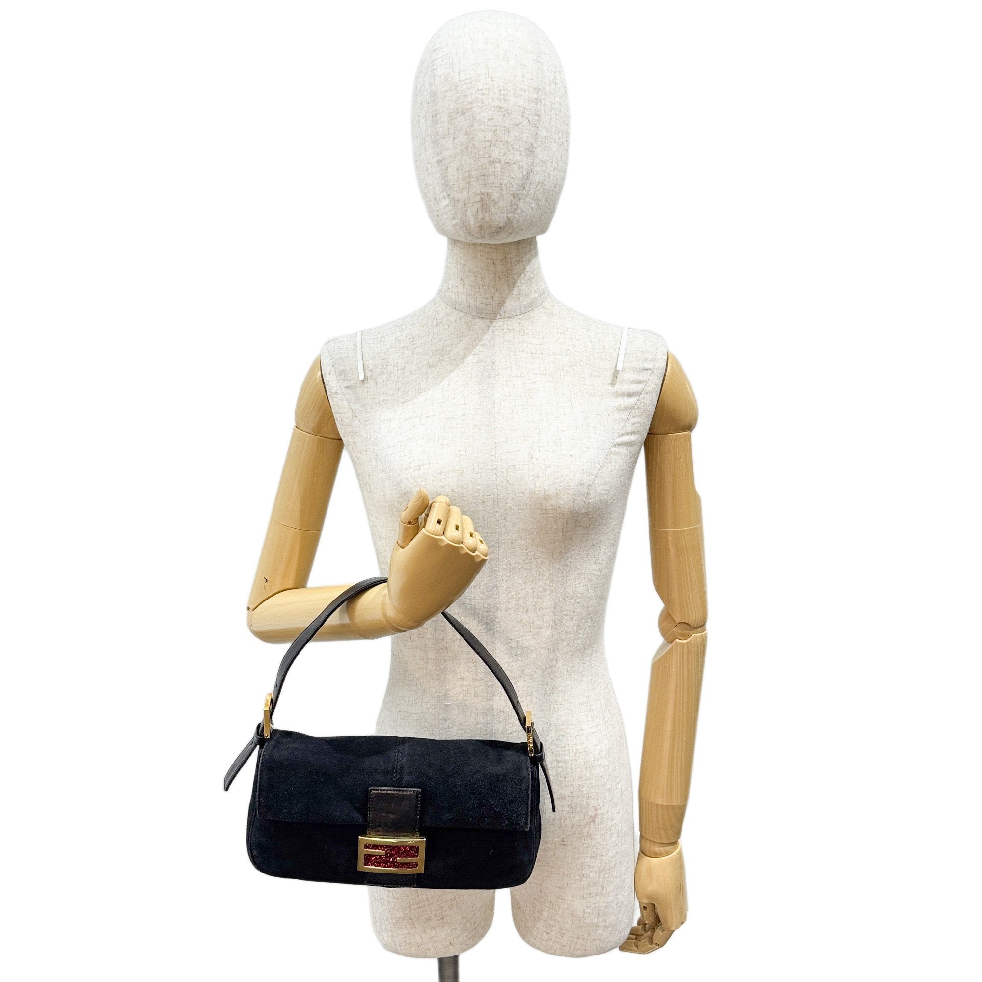 Baguette Black Suede Shoulder Bag