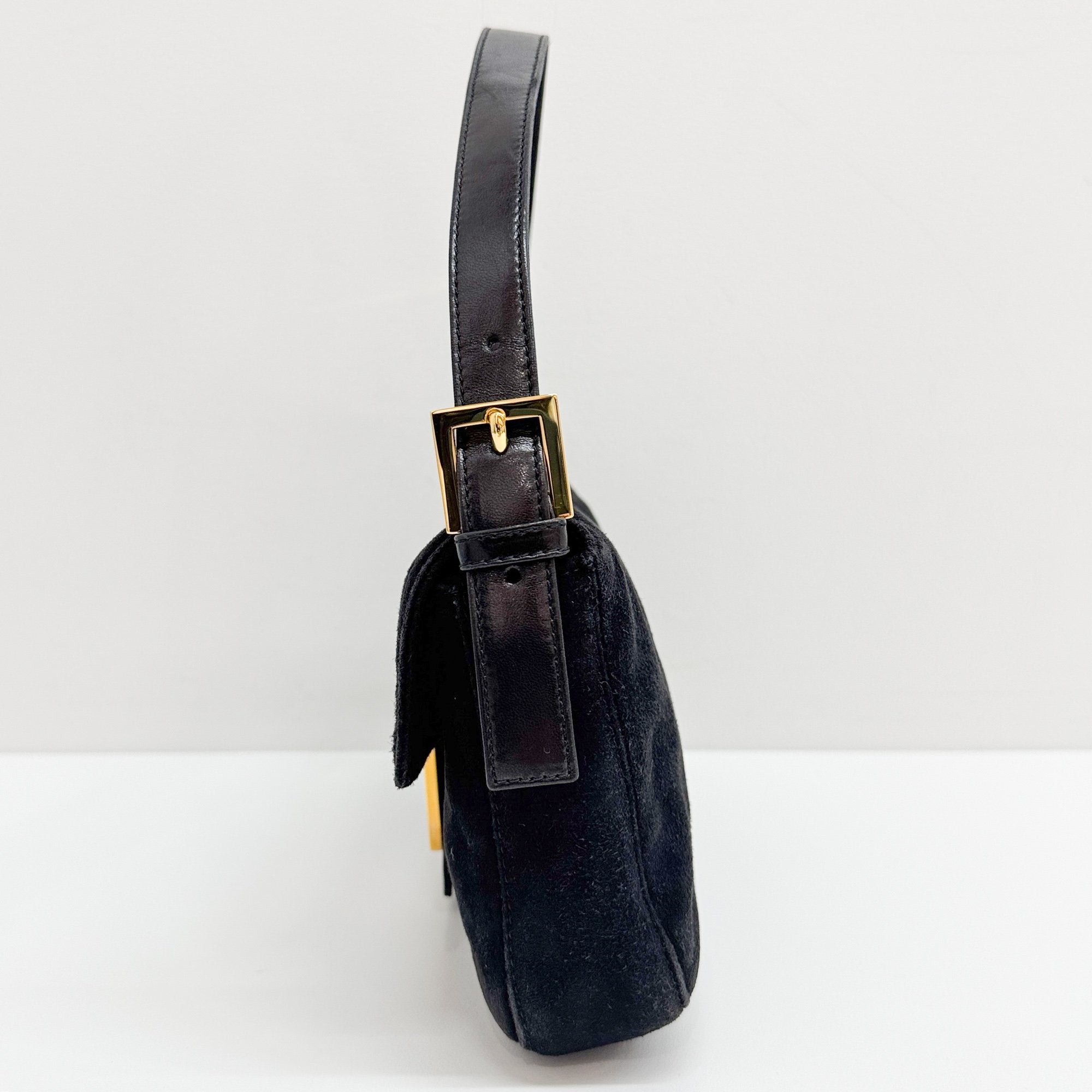 Baguette Black Suede Shoulder Bag