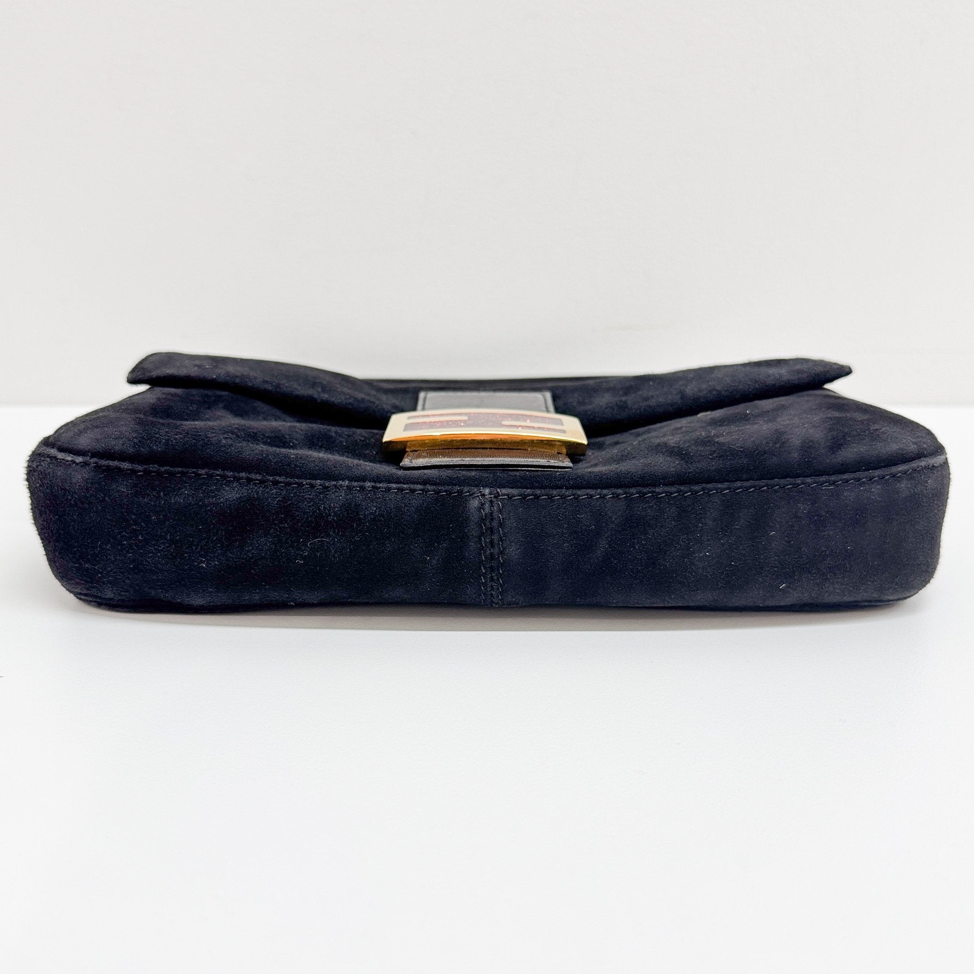 Baguette Black Suede Shoulder Bag