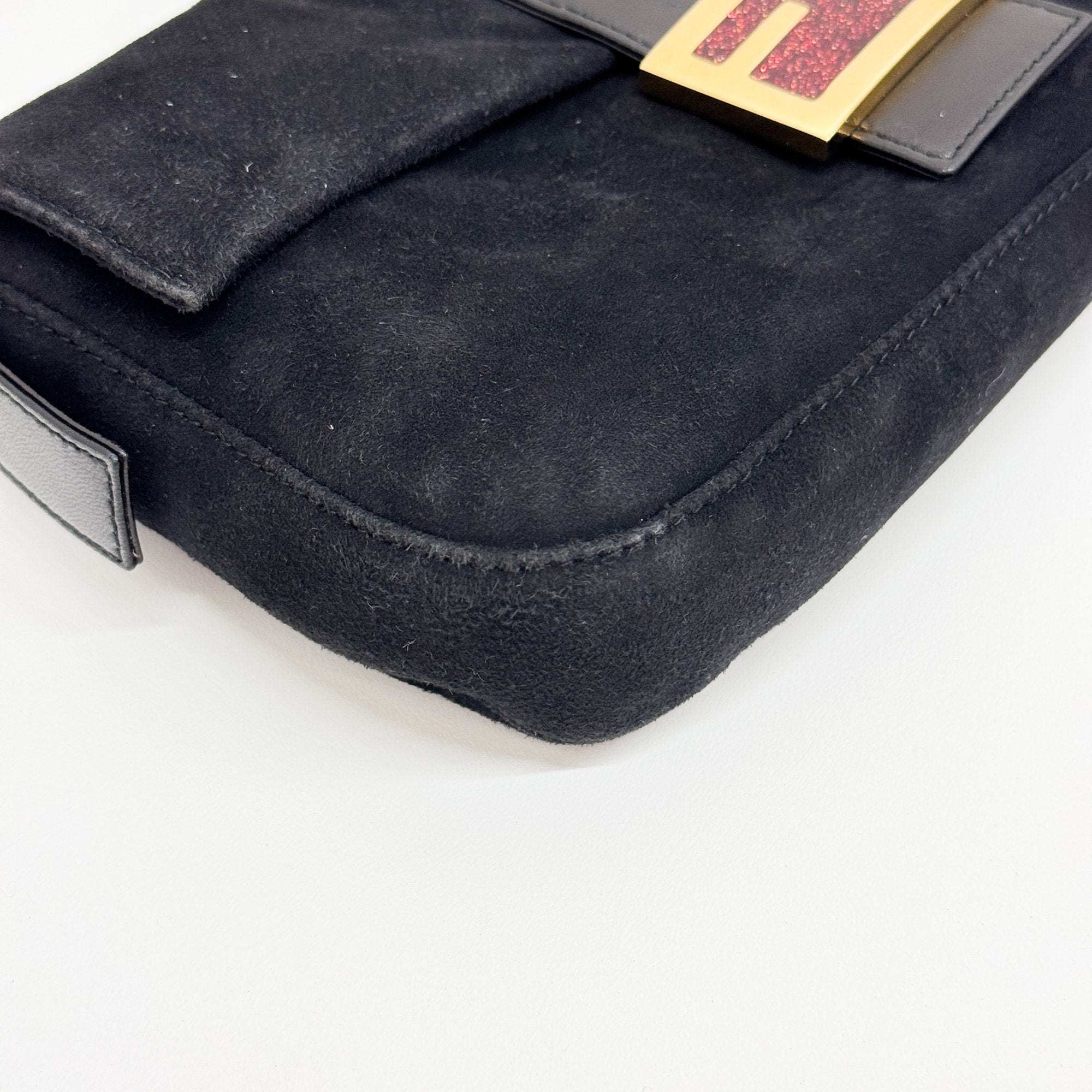 Baguette Black Suede Shoulder Bag