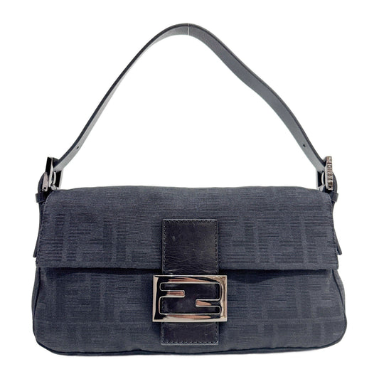 Baguette Black Zucca Canvas Shoulder Bag