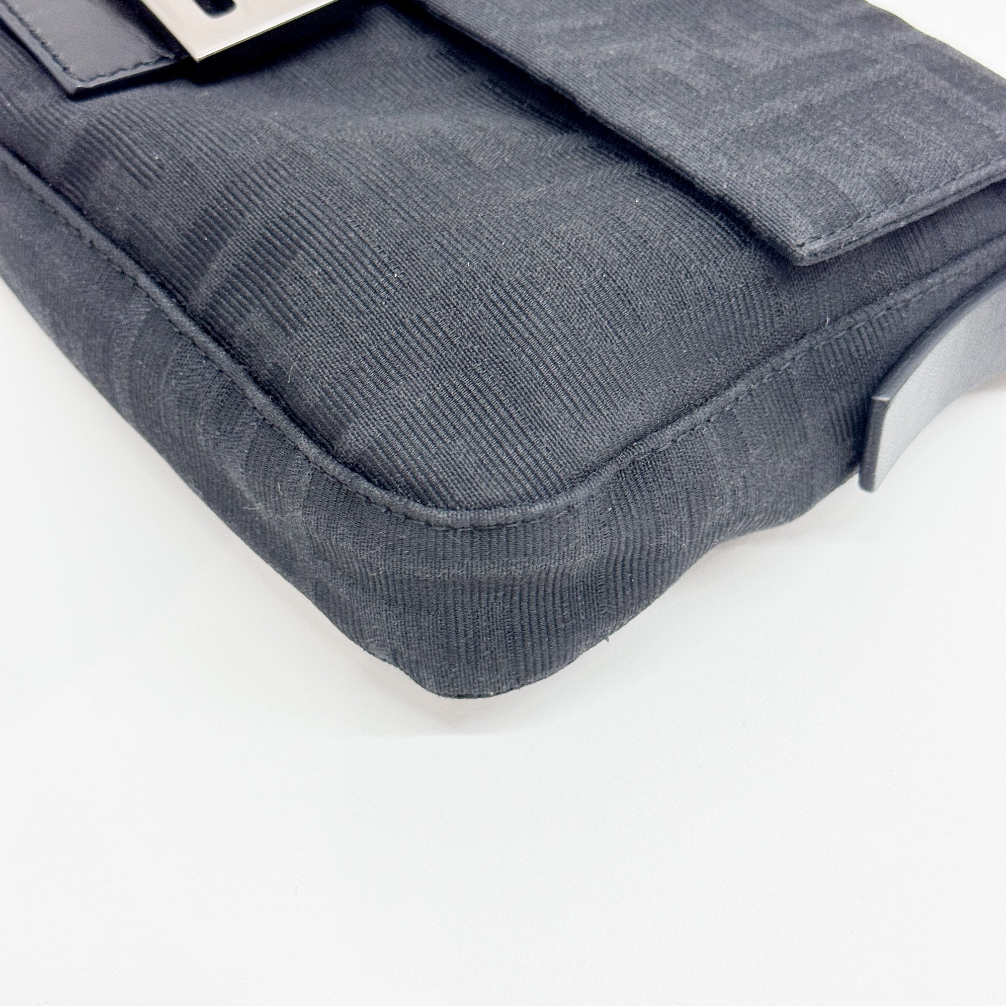 Baguette Black Zucca Canvas Shoulder Bag