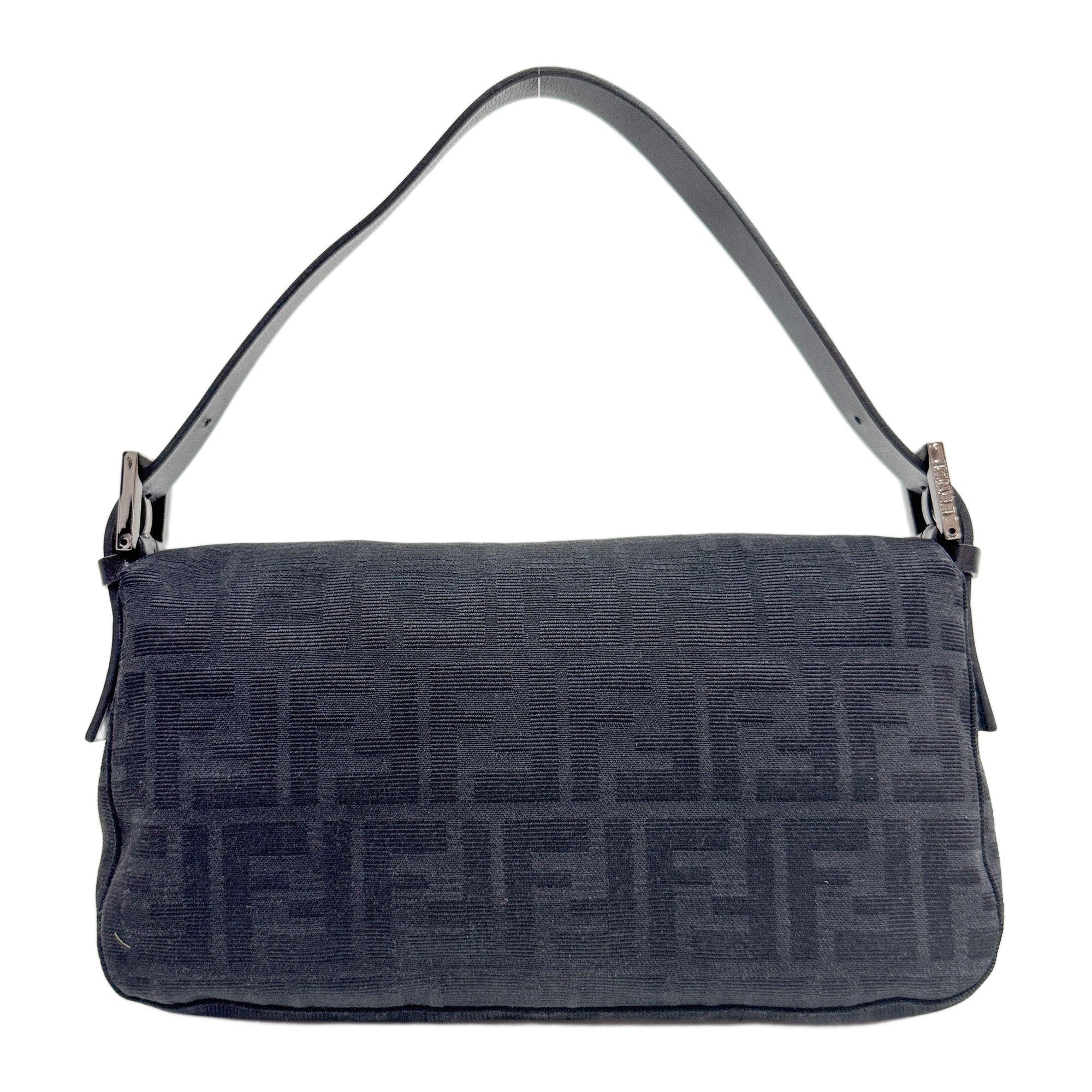 Baguette Black Zucca Canvas Shoulder Bag