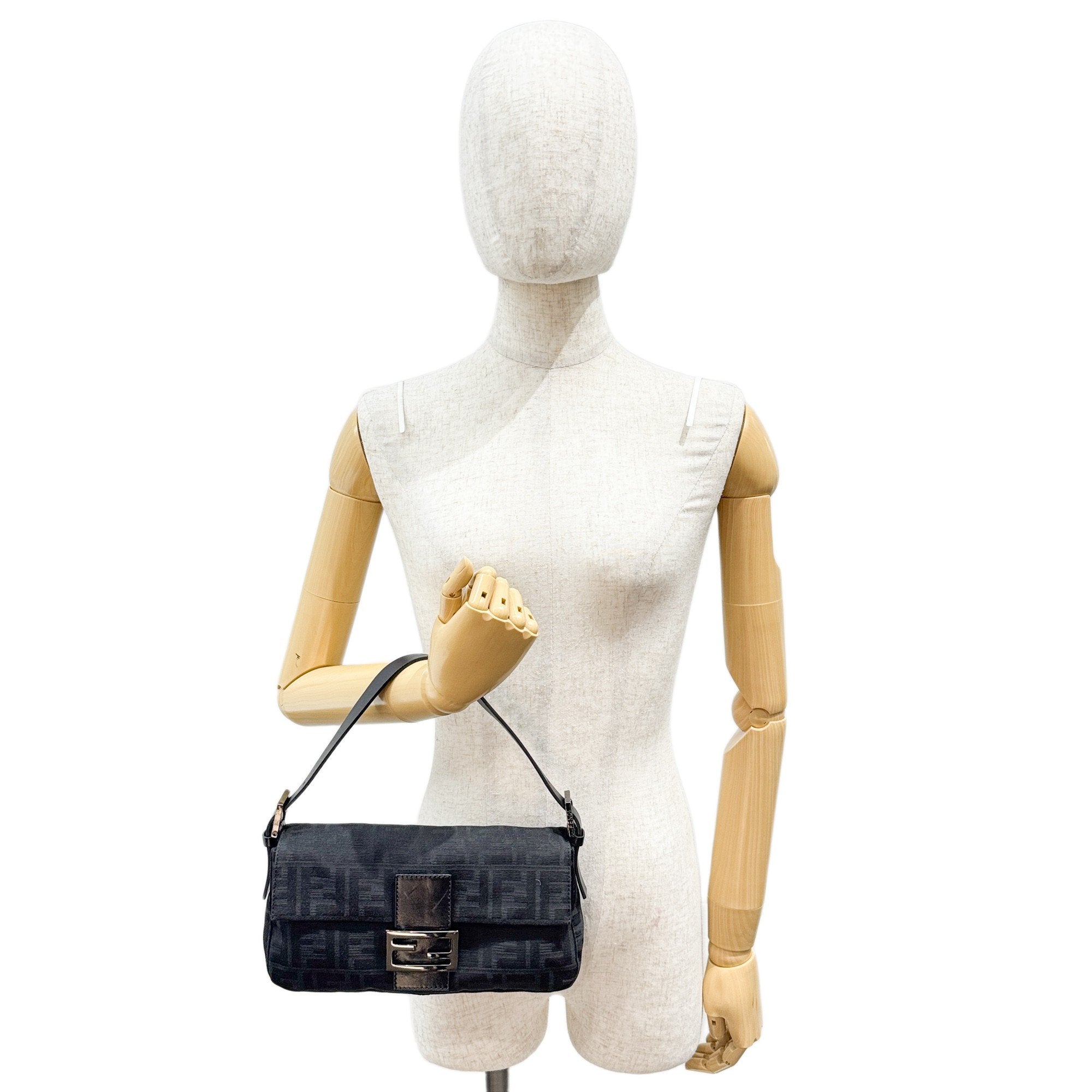 Baguette Black Zucca Canvas Shoulder Bag