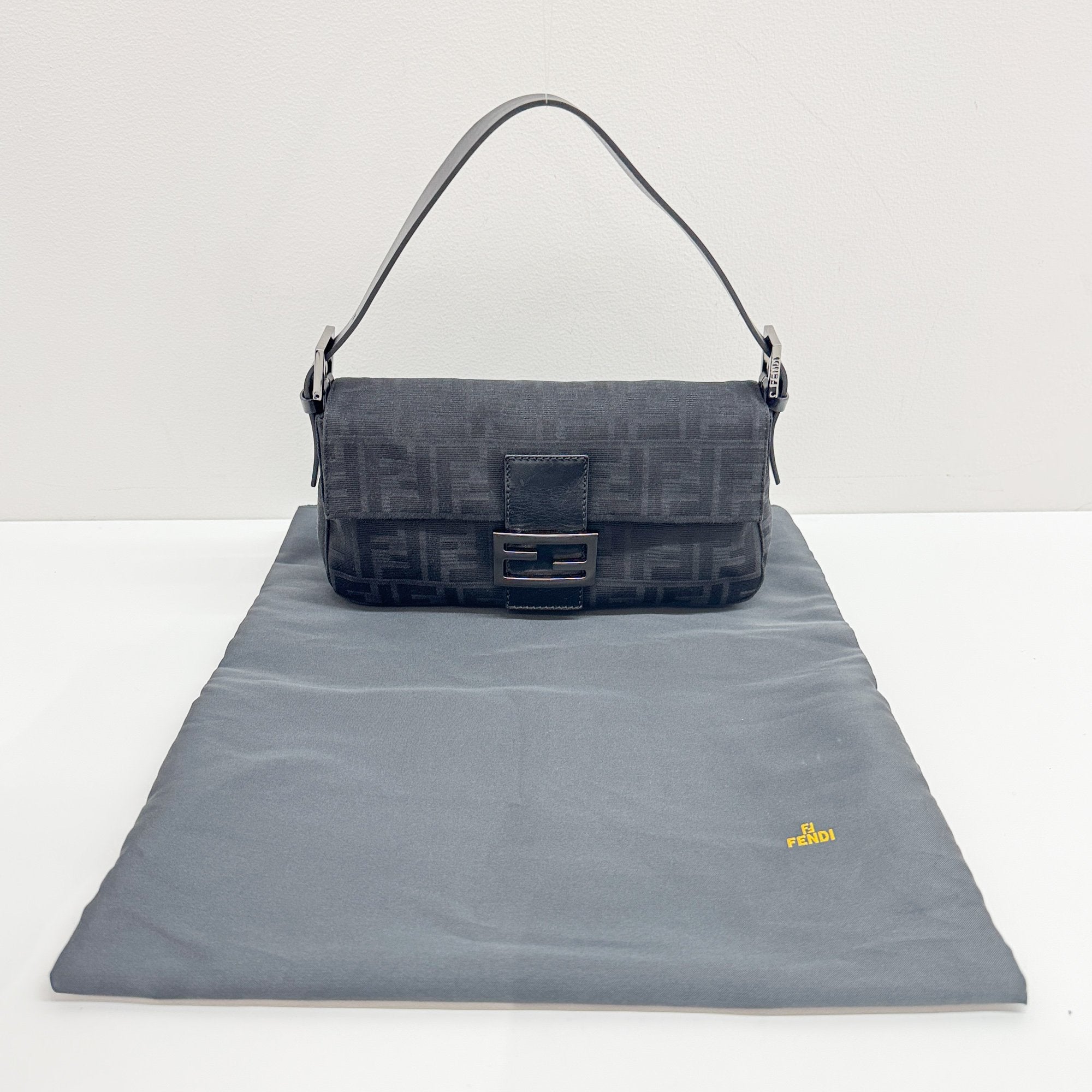 Baguette Black Zucca Canvas Shoulder Bag