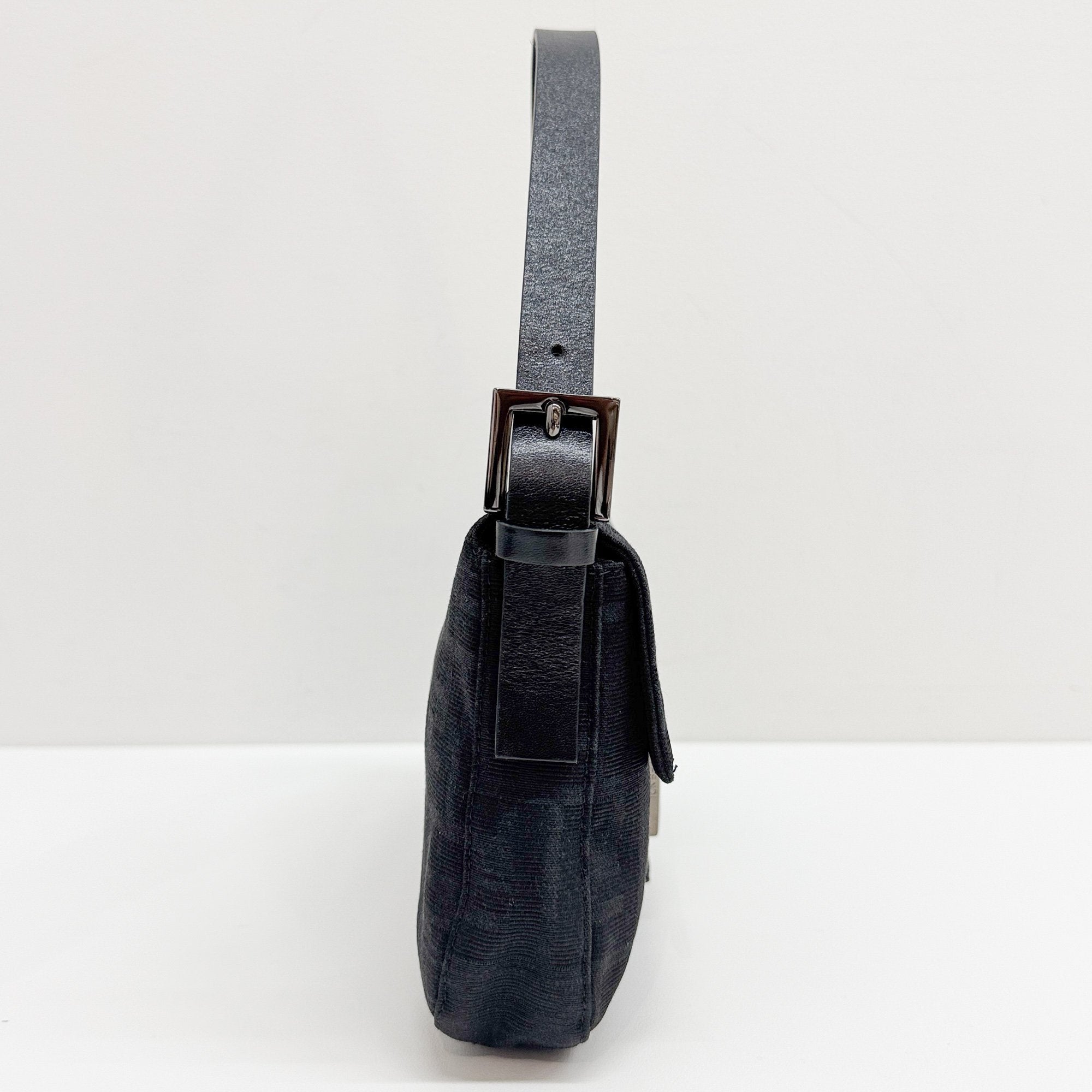 Baguette Black Zucca Canvas Shoulder Bag
