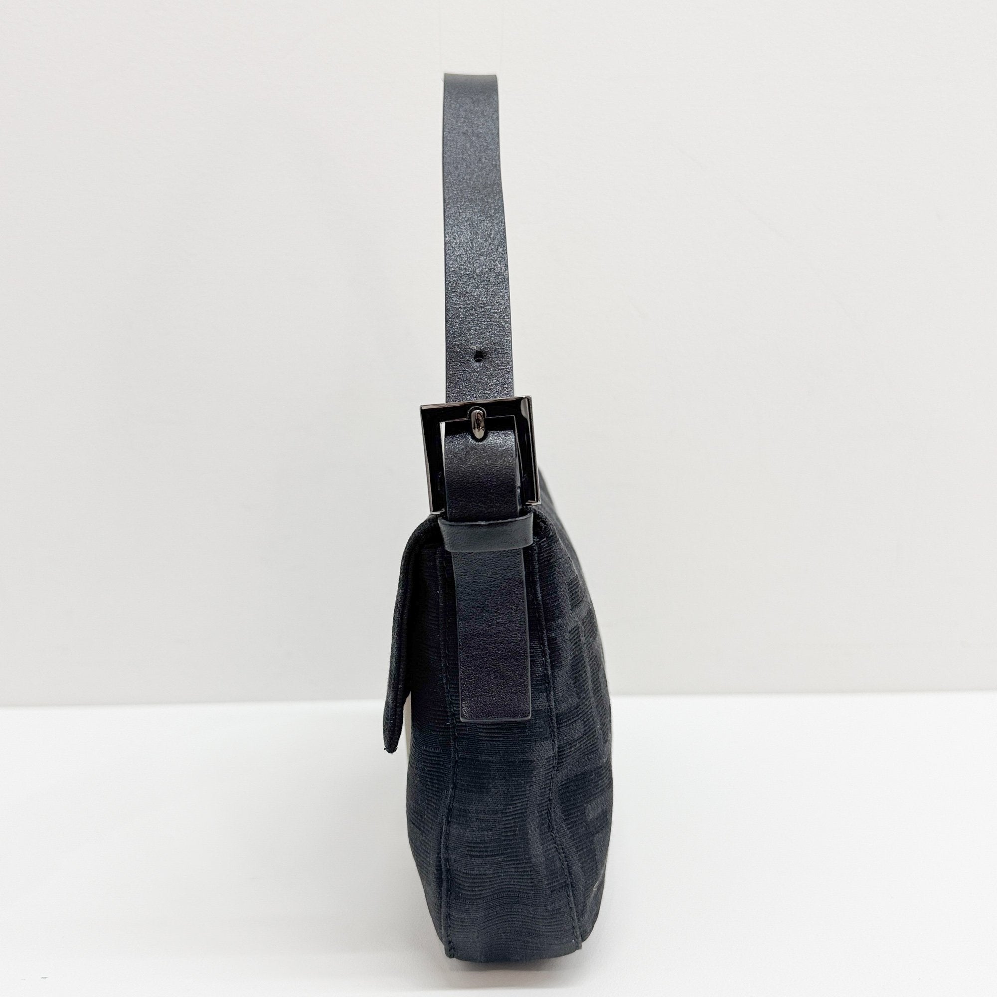 Baguette Black Zucca Canvas Shoulder Bag