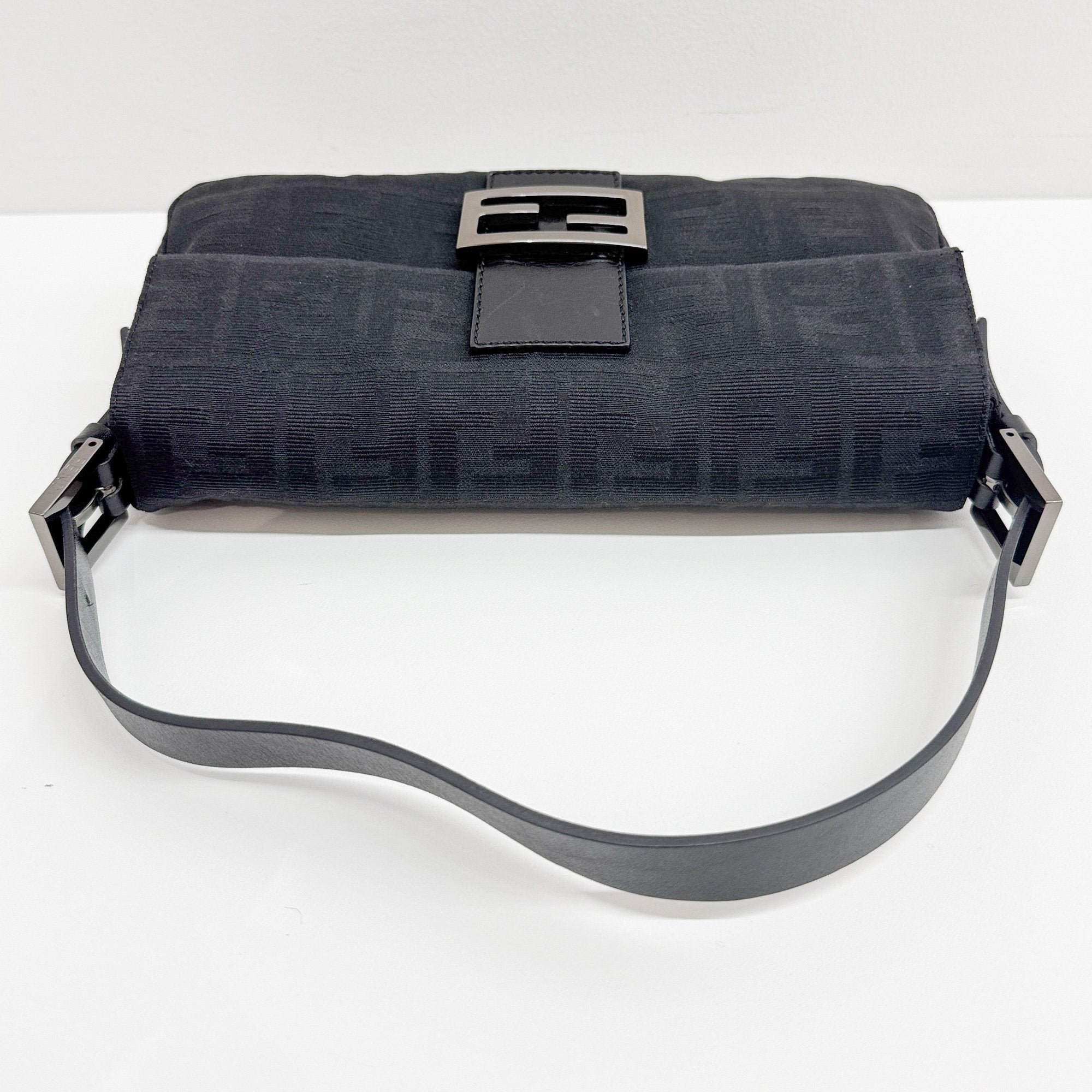 Baguette Black Zucca Canvas Shoulder Bag
