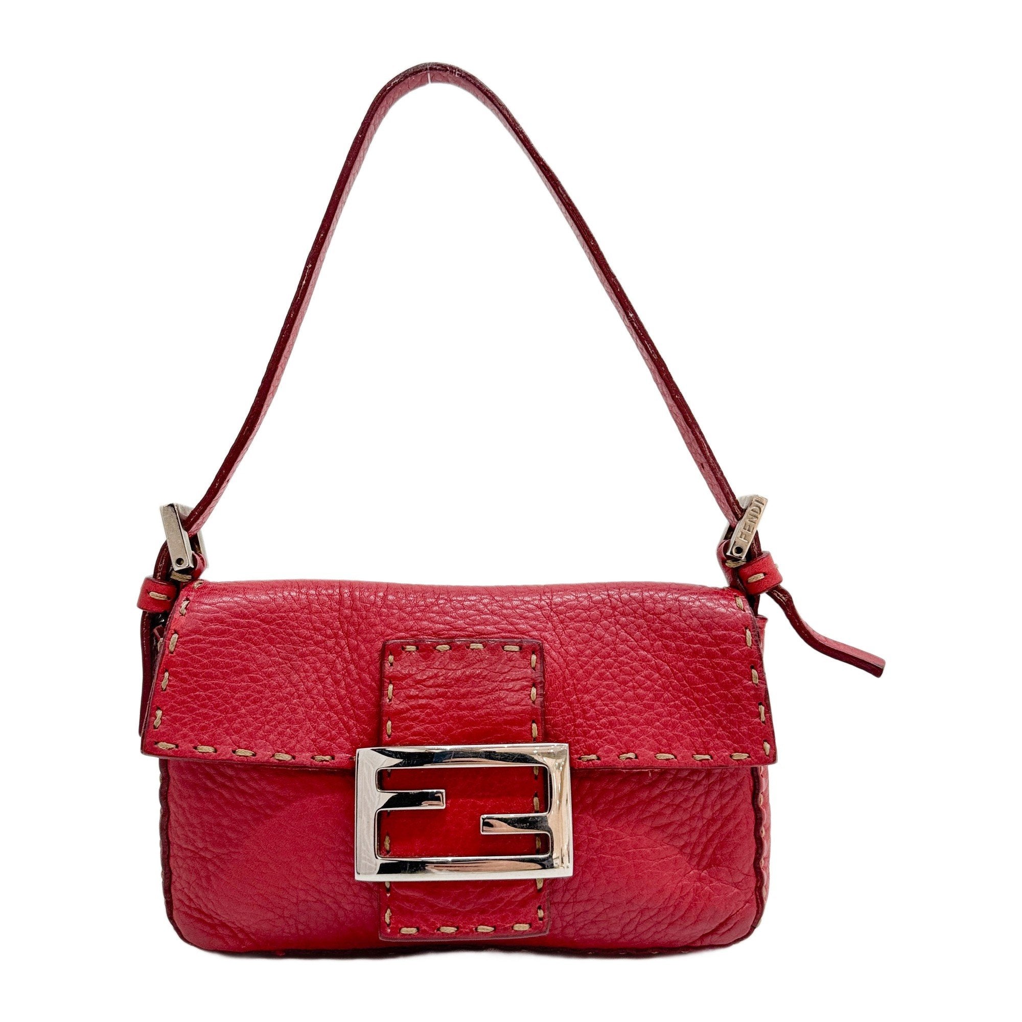 Mini Baguette Red Leather Shoulder Bag