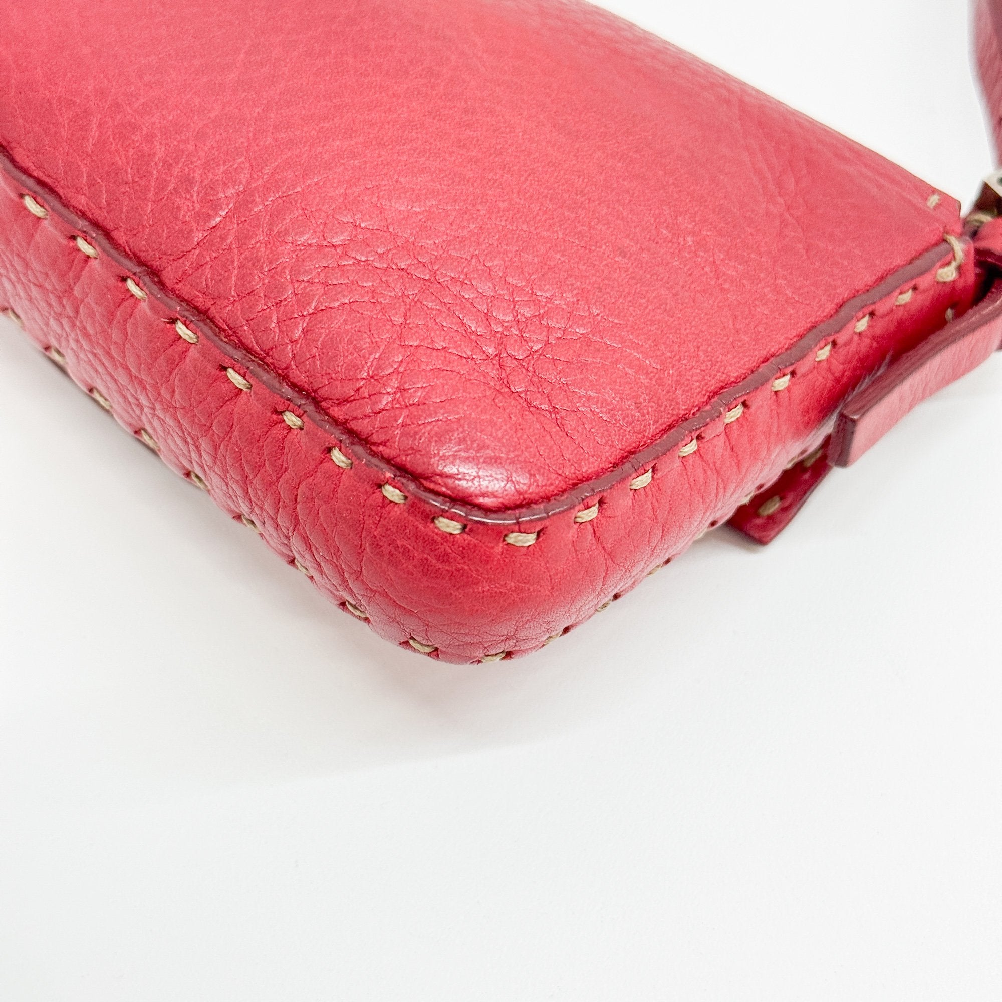 Mini Baguette Red Leather Shoulder Bag