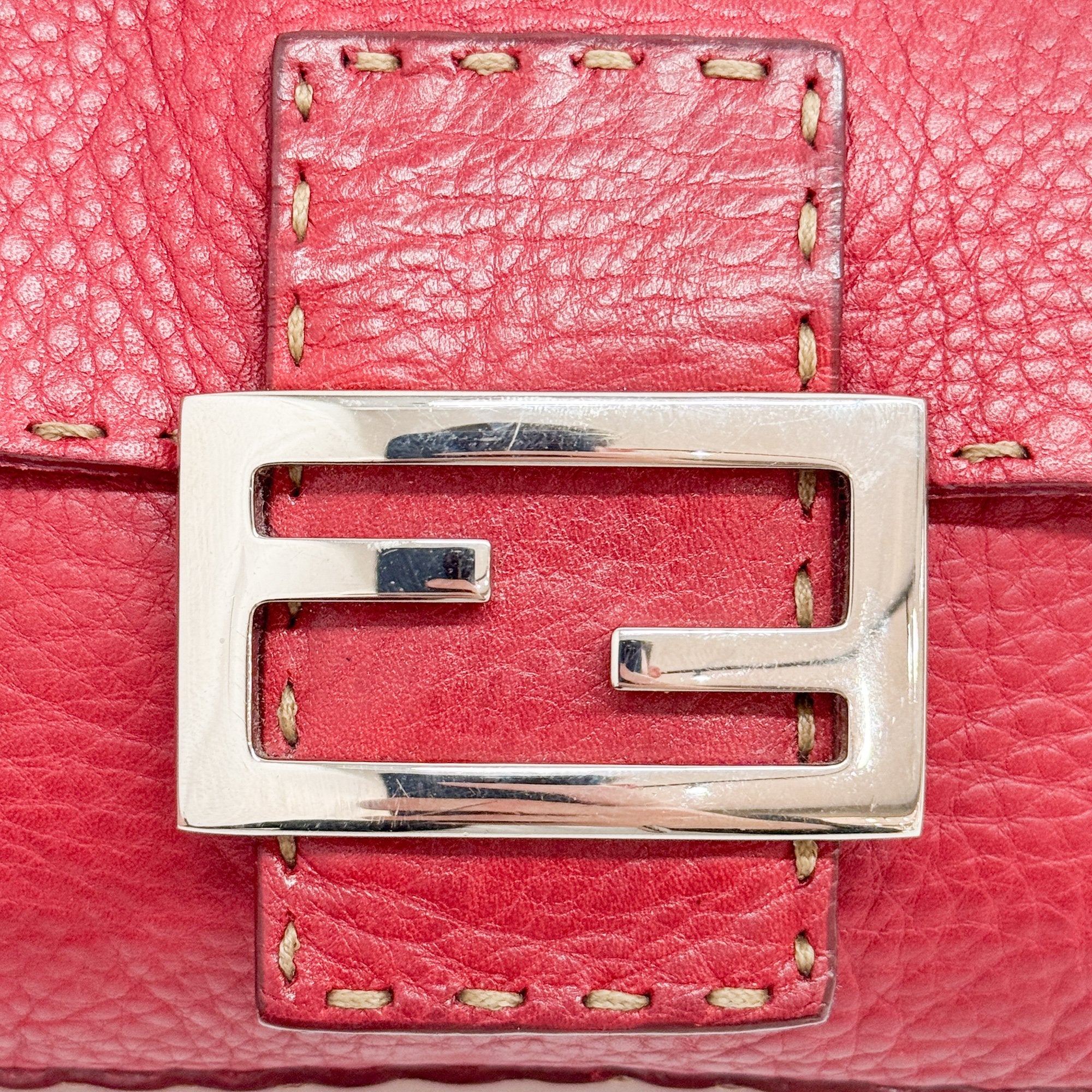 Mini Baguette Red Leather Shoulder Bag