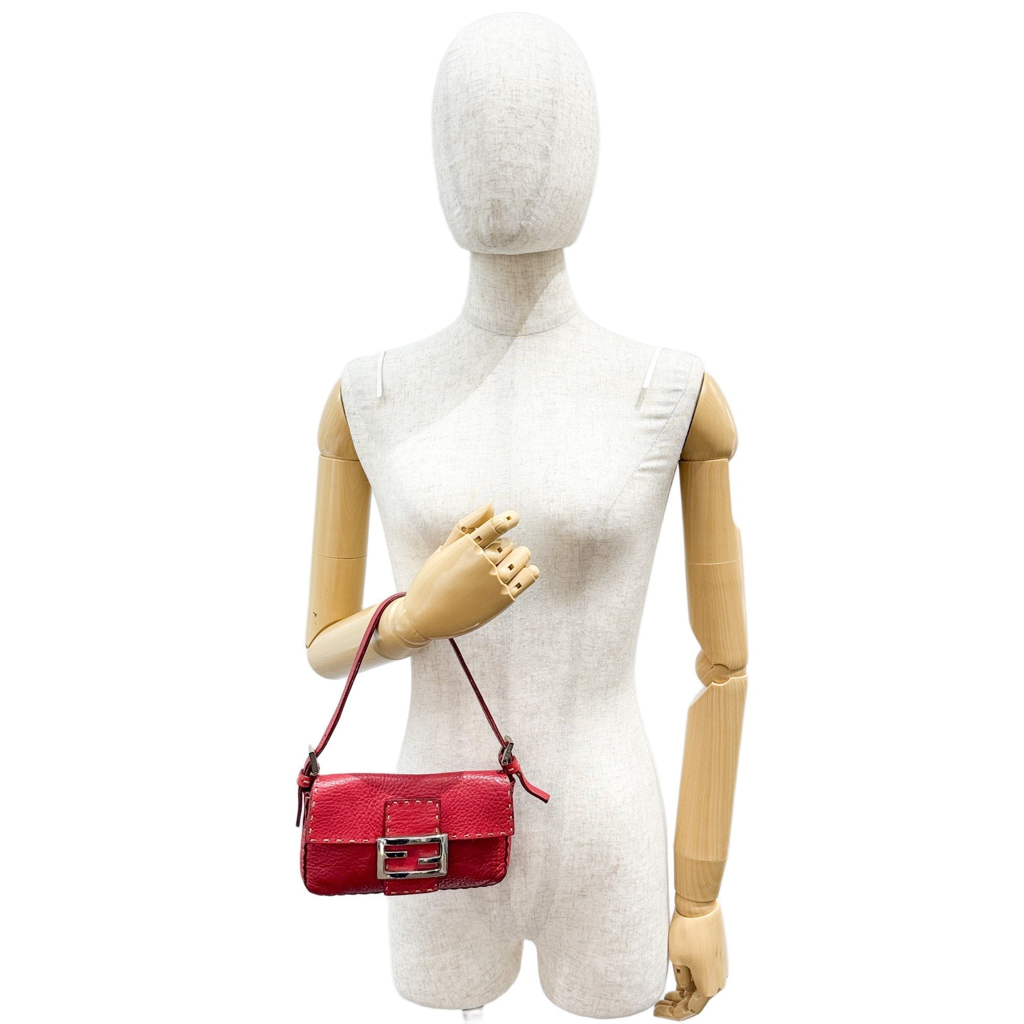 Mini Baguette Red Leather Shoulder Bag