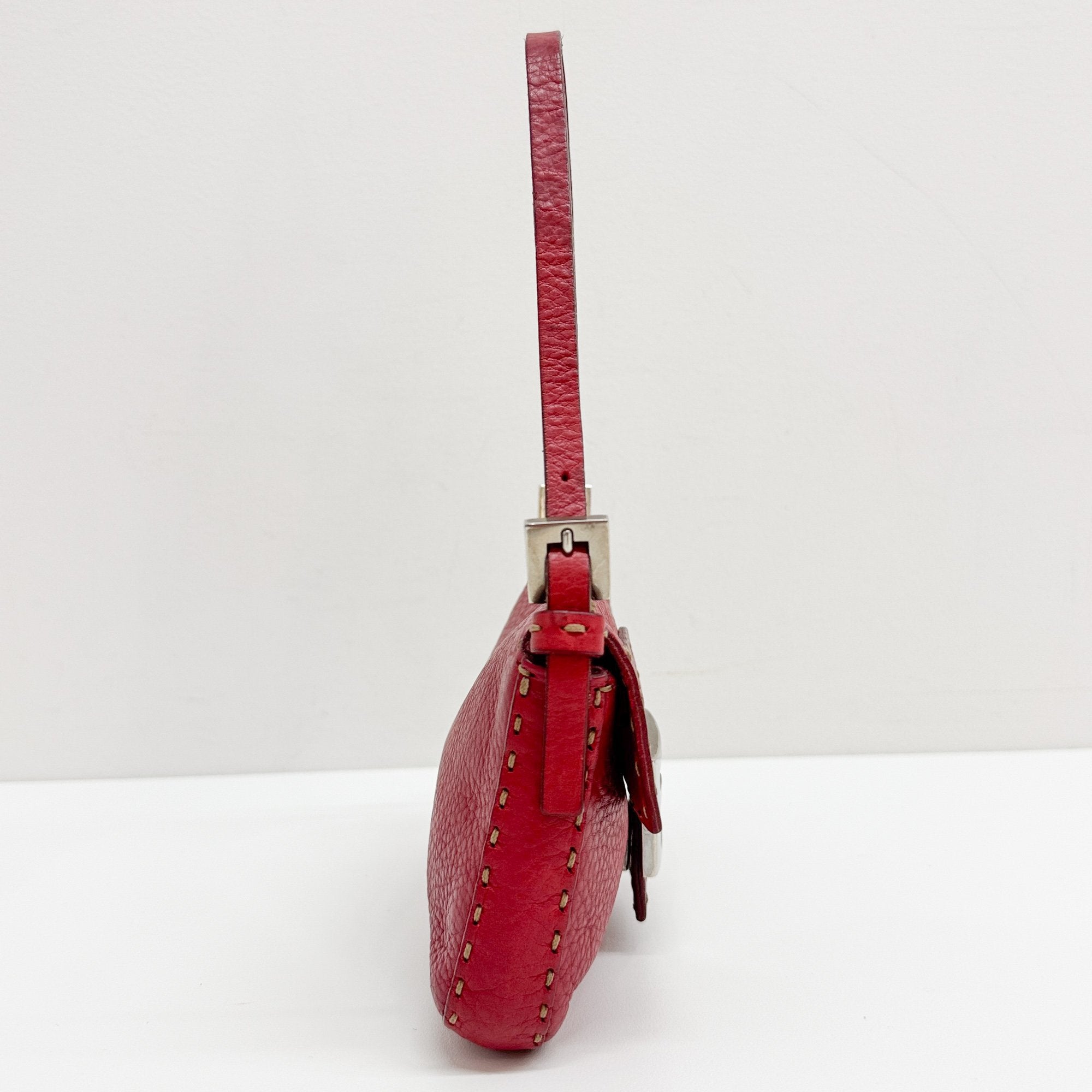 Mini Baguette Red Leather Shoulder Bag