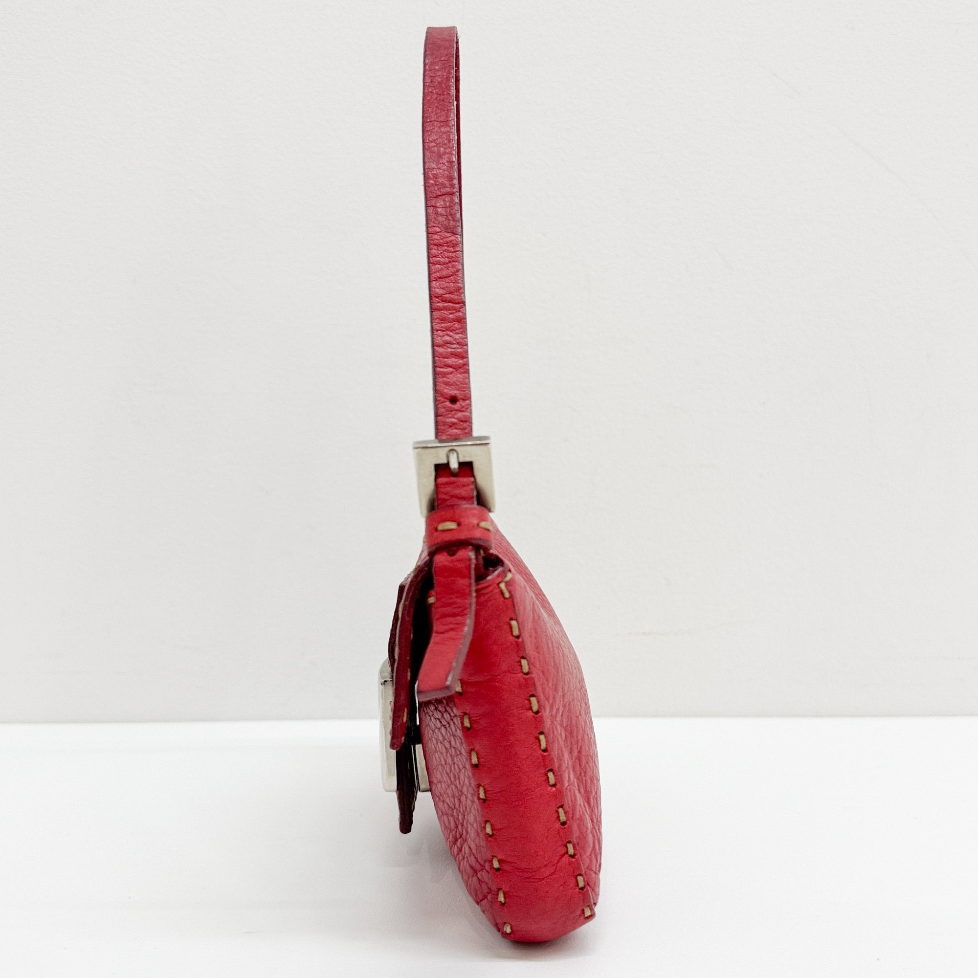 Mini Baguette Red Leather Shoulder Bag