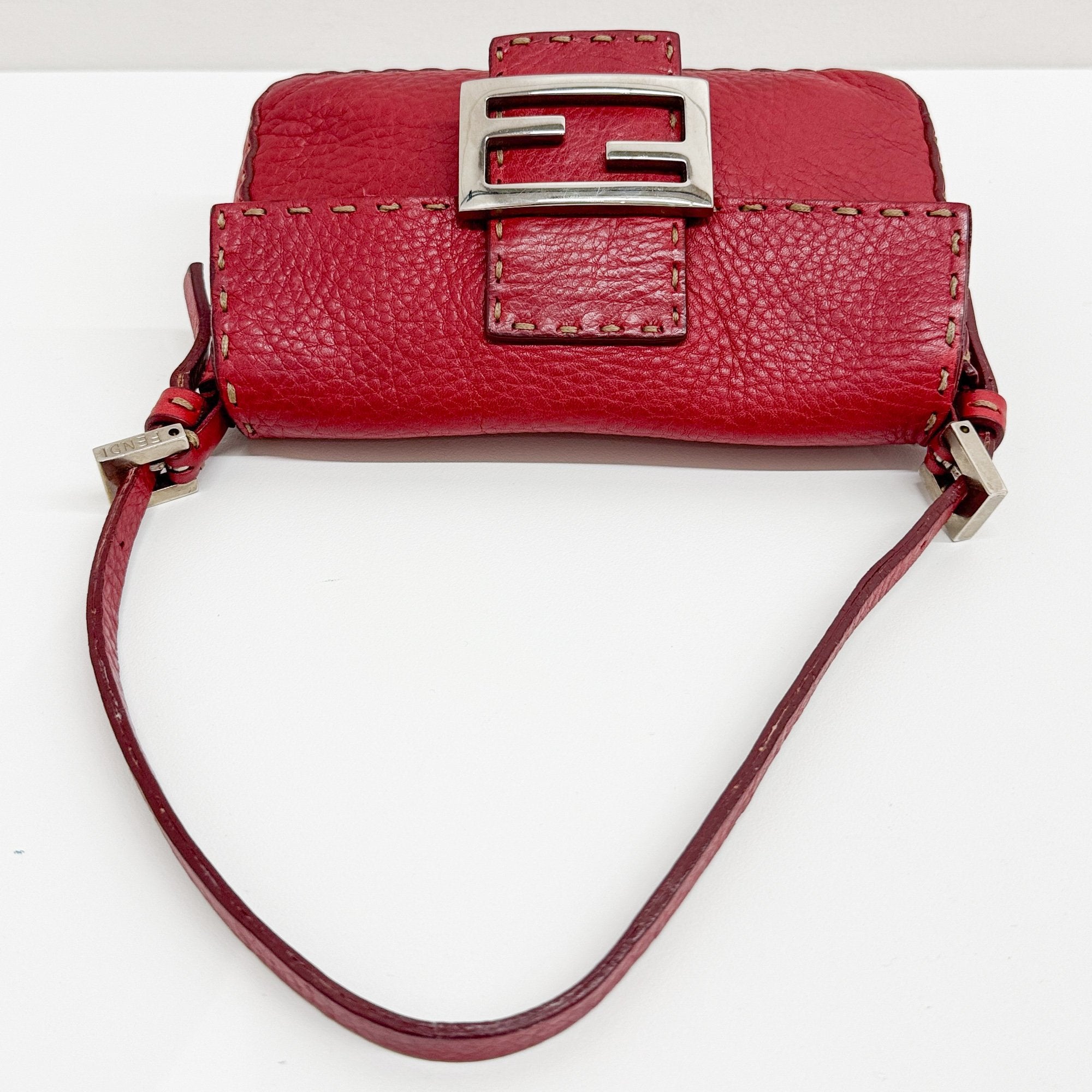 Mini Baguette Red Leather Shoulder Bag