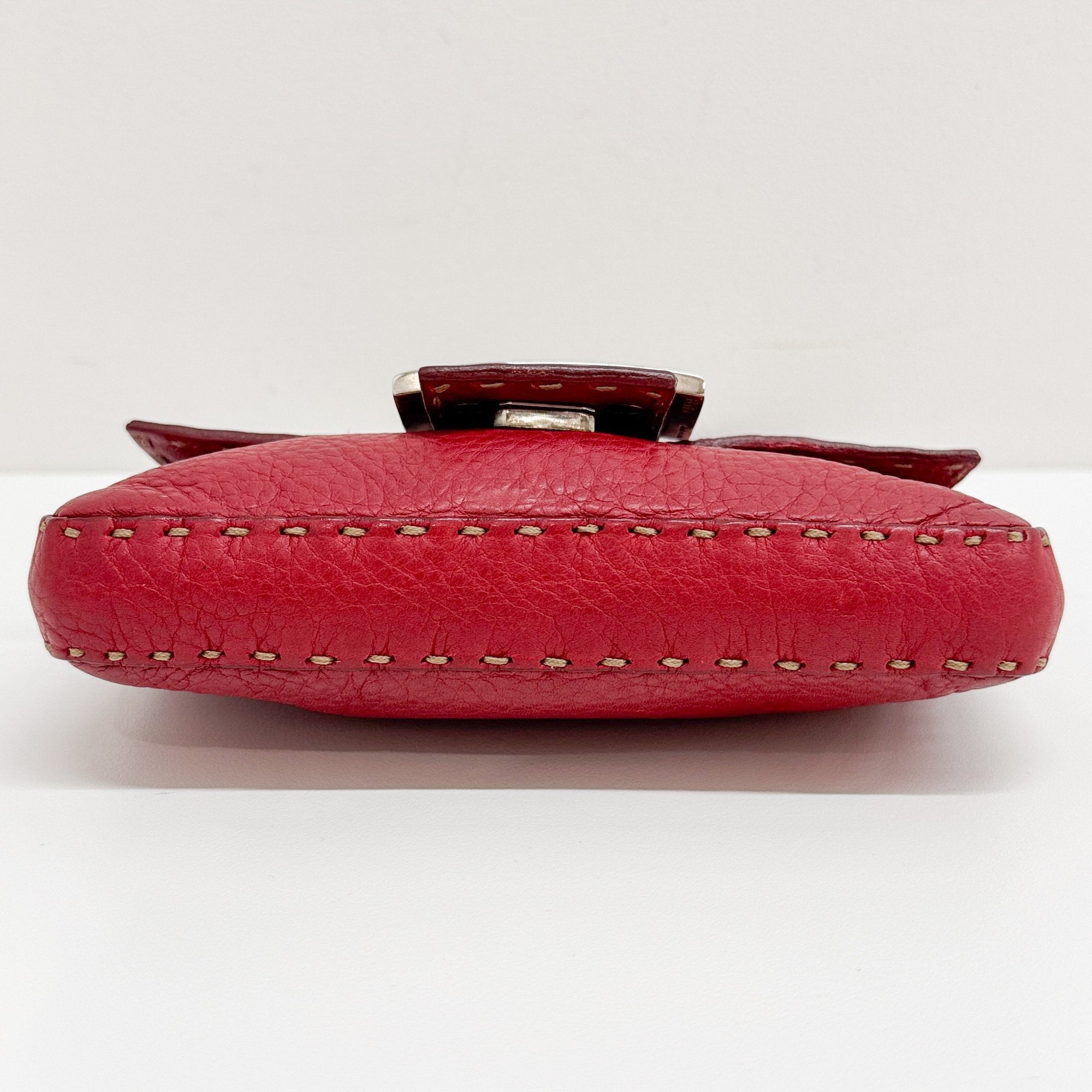 Mini Baguette Red Leather Shoulder Bag