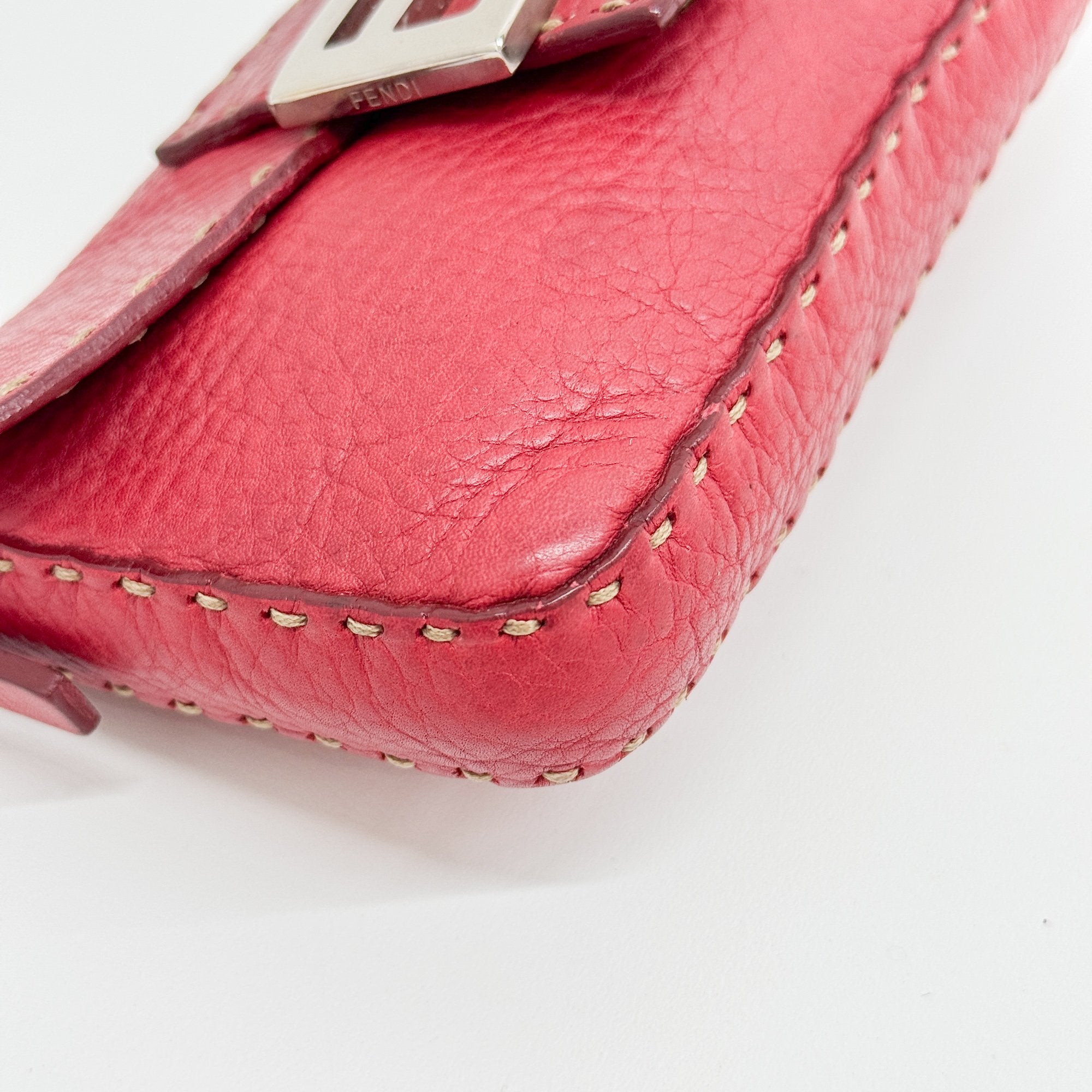Mini Baguette Red Leather Shoulder Bag