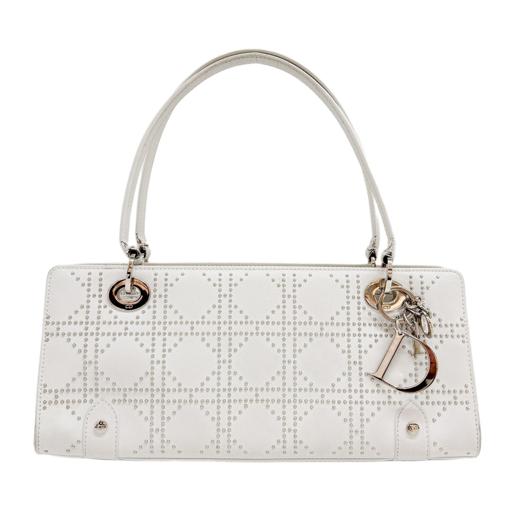 Limited Edition Lady Dior East West Studded White Leather Hand Bag