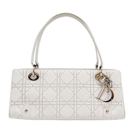Limited Edition Lady Dior East West Studded White Leather Hand Bag