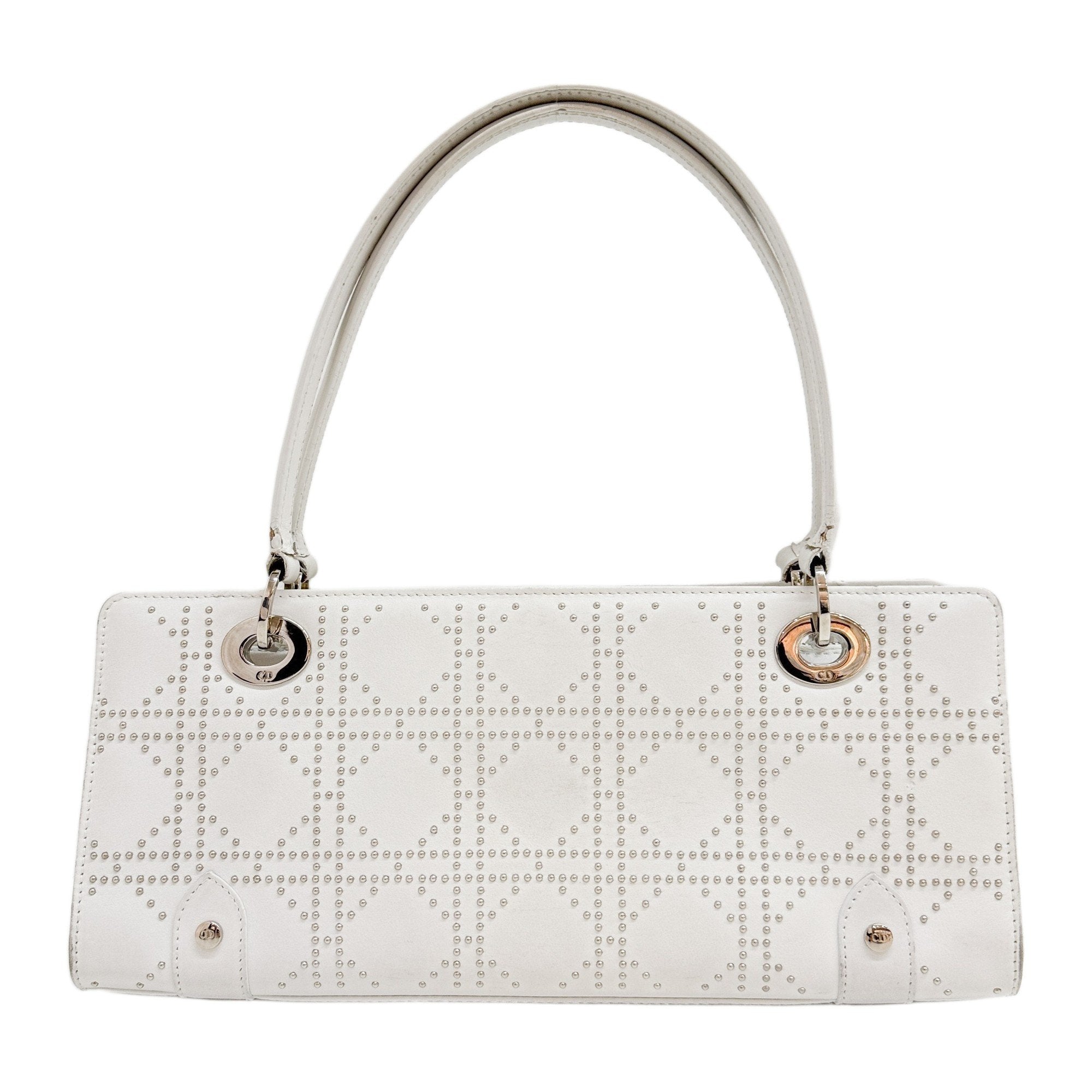 Limited Edition Lady Dior East West Studded White Leather Hand Bag