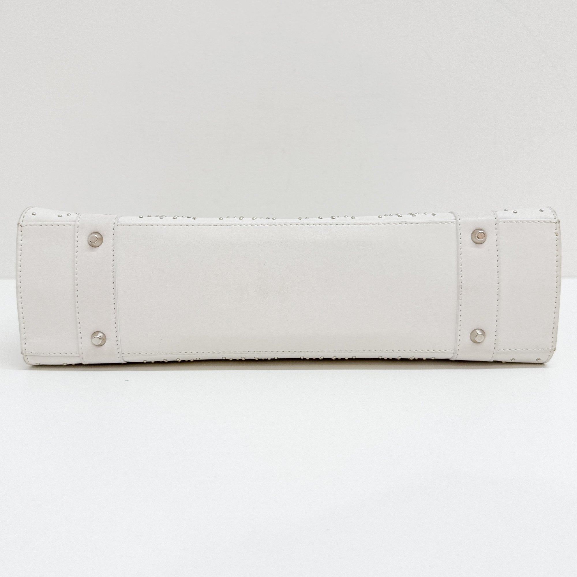 Limited Edition Lady Dior East West Studded White Leather Hand Bag