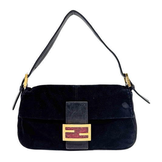 Baguette Black Suede Shoulder Bag
