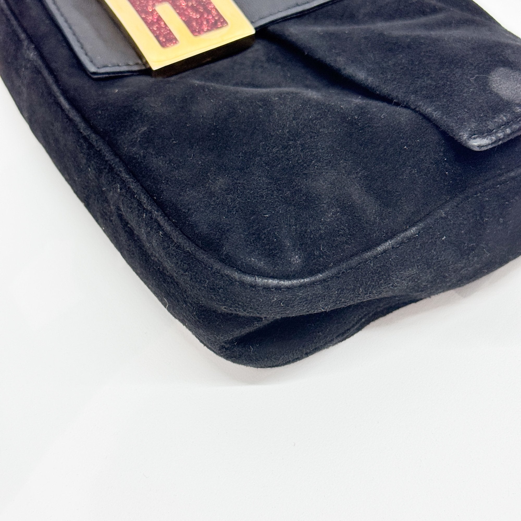 Baguette Black Suede Shoulder Bag