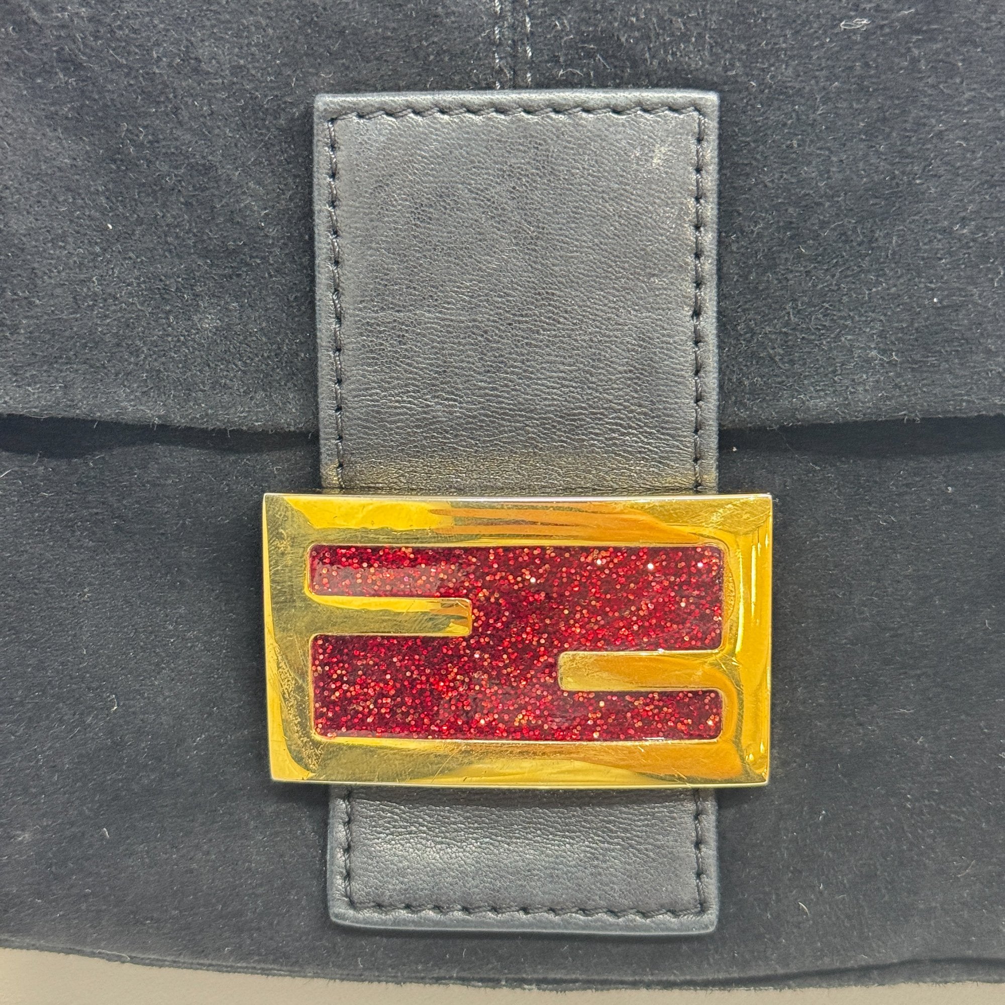 Baguette Black Suede Shoulder Bag