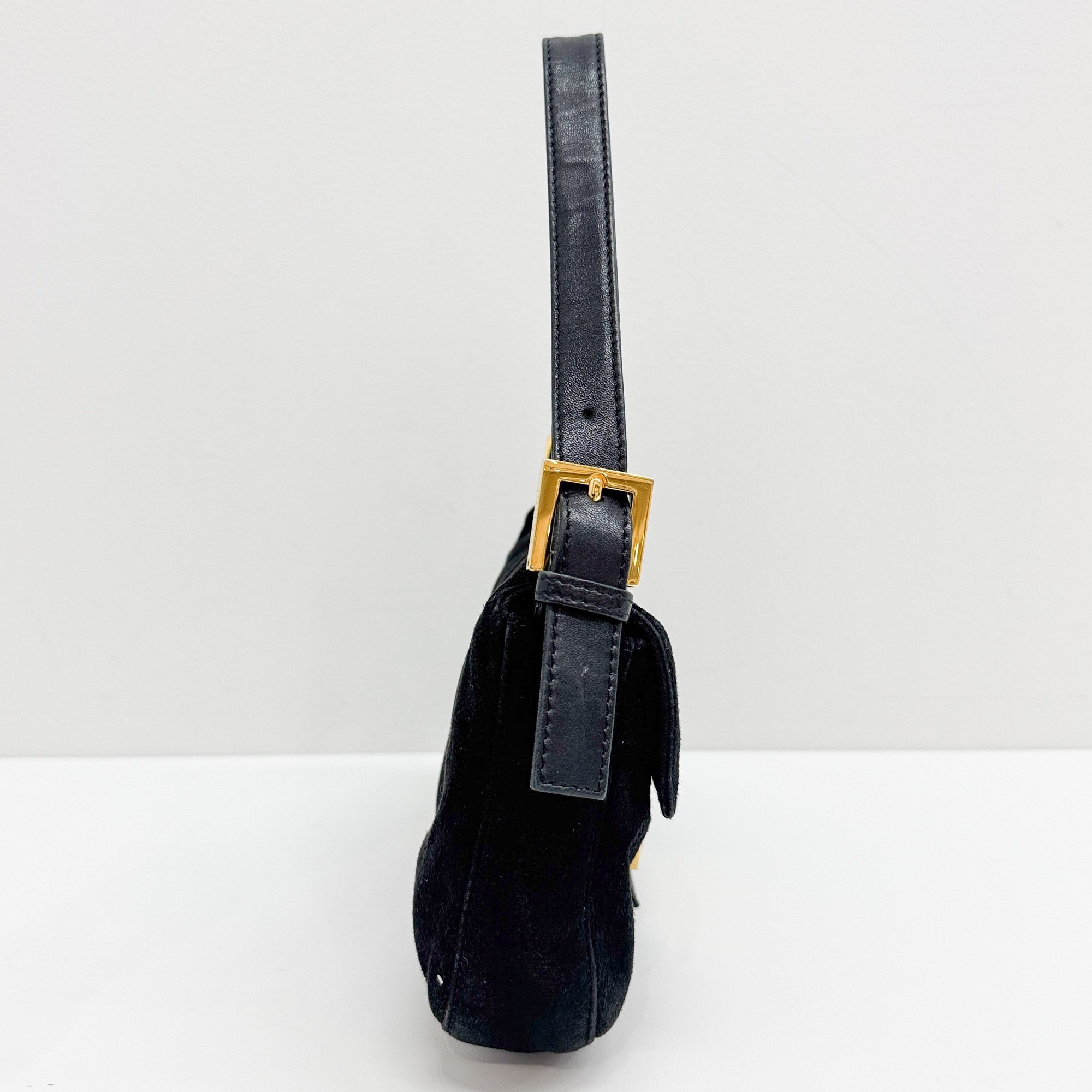 Baguette Black Suede Shoulder Bag