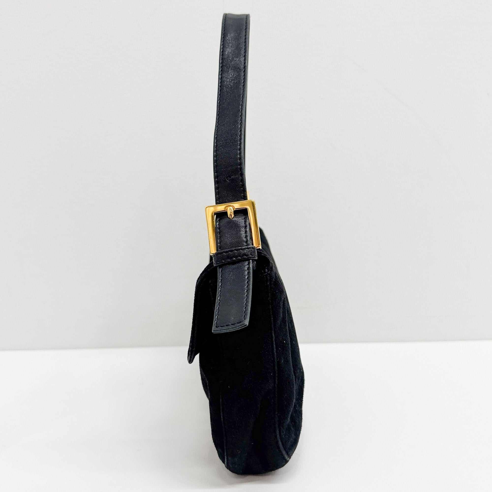 Baguette Black Suede Shoulder Bag