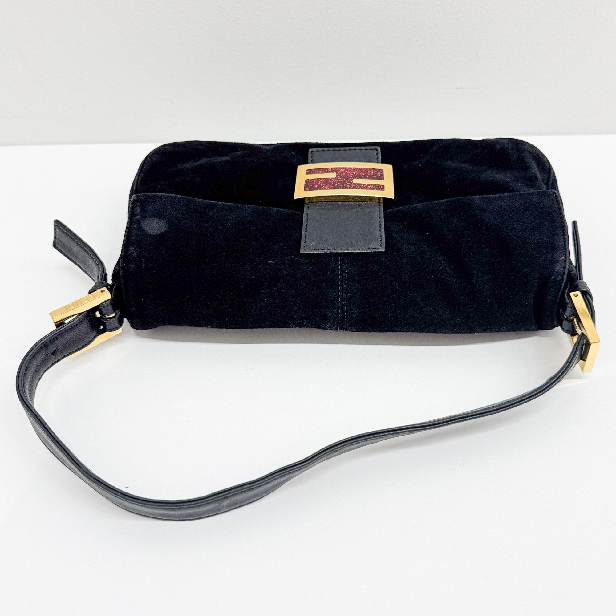 Baguette Black Suede Shoulder Bag