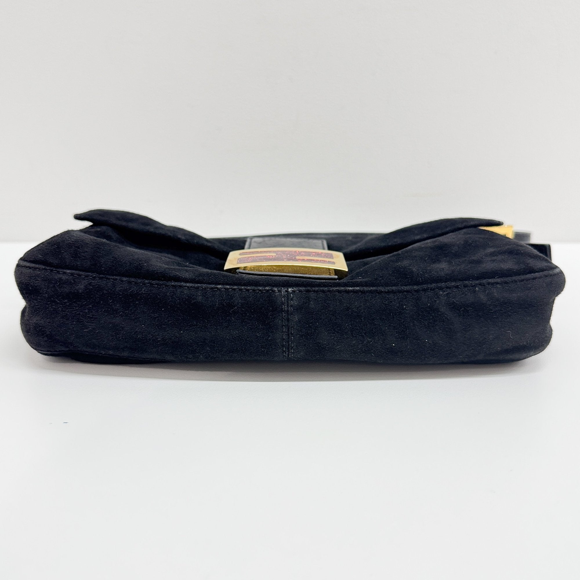 Baguette Black Suede Shoulder Bag