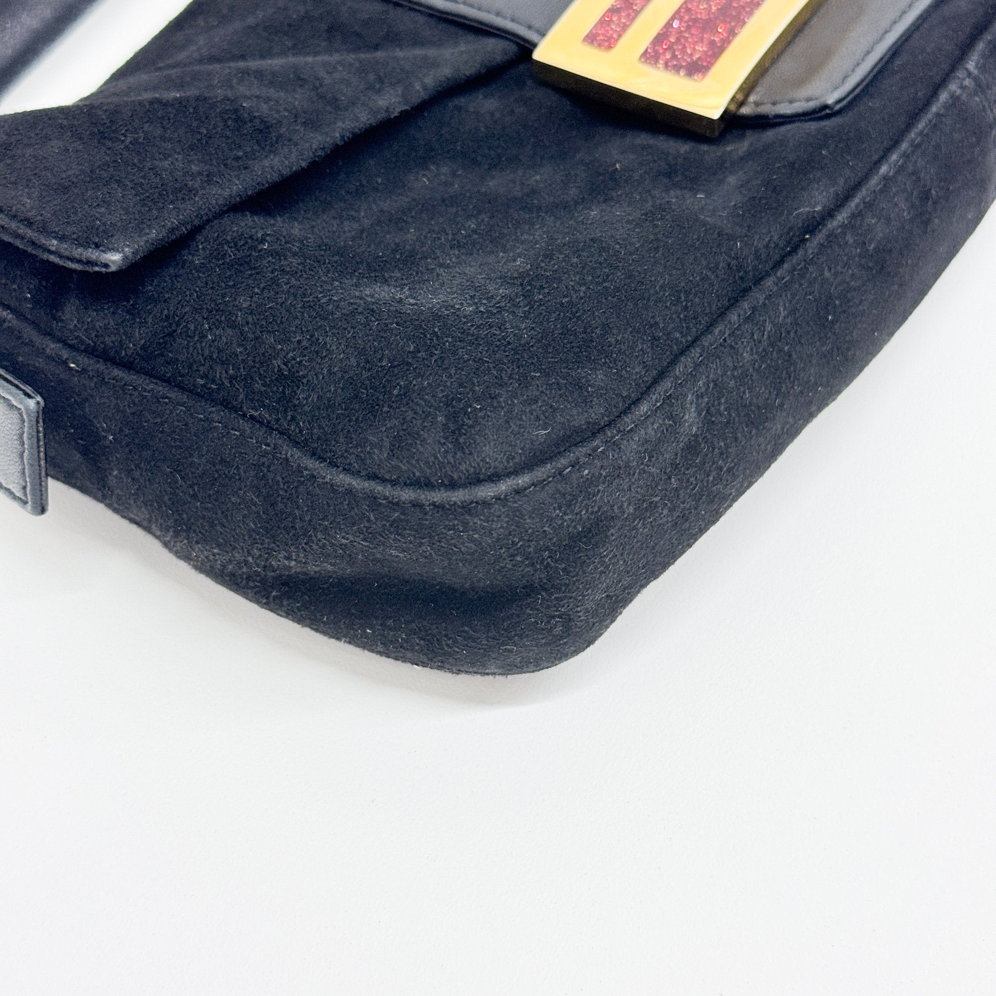 Baguette Black Suede Shoulder Bag