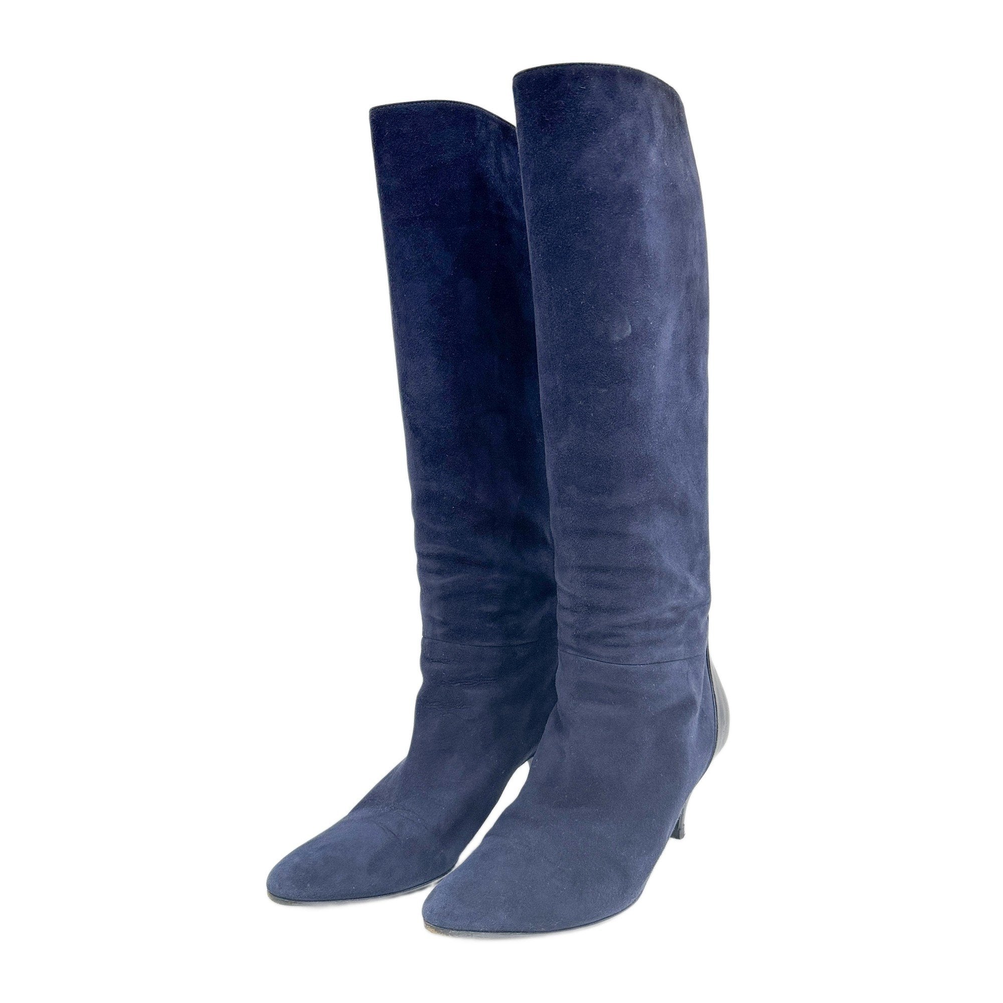 Size 37 1/2 EU Navy Blue Suede Knee High Boots