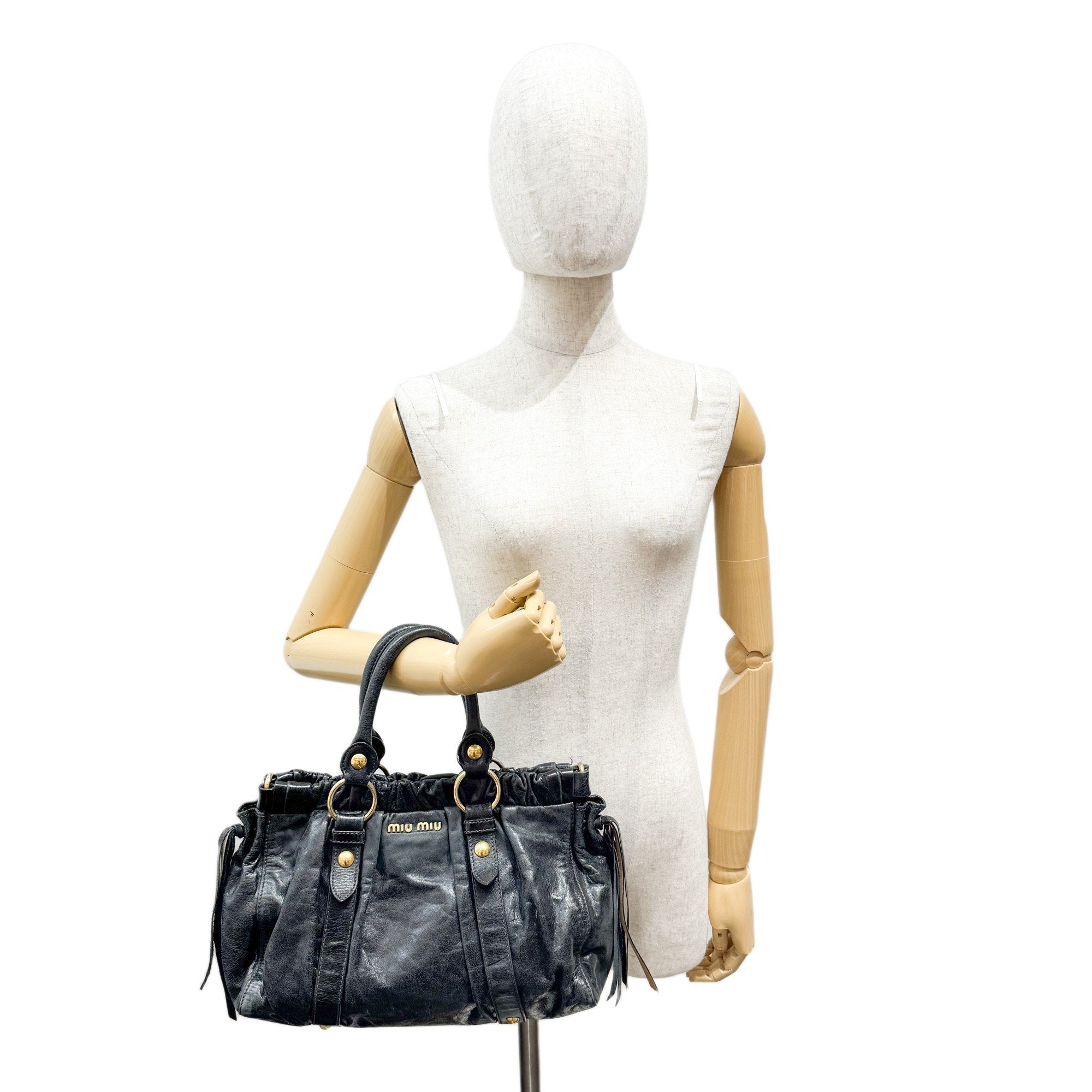 Vitello Black Leather Two Way Bag