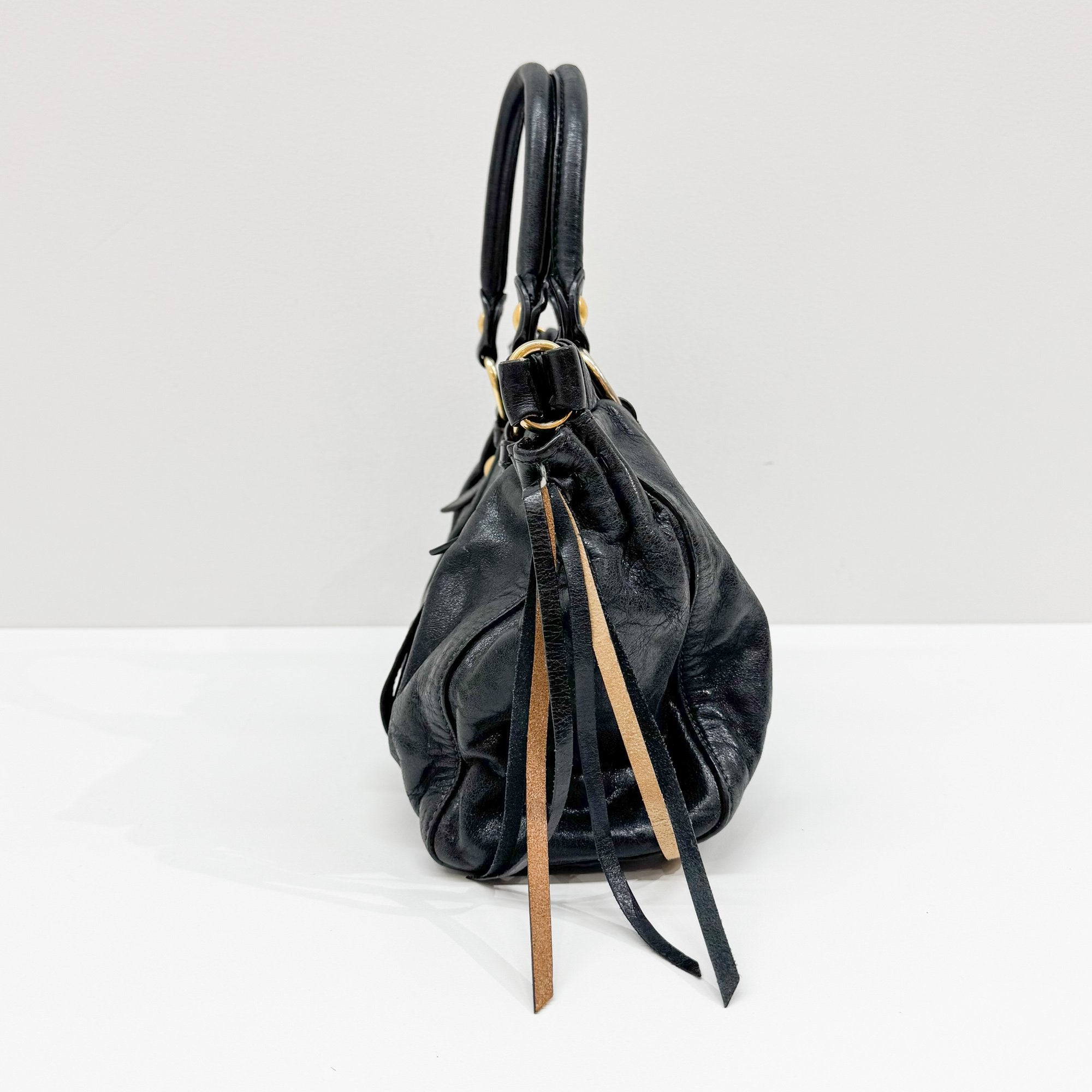 Vitello Black Leather Two Way Bag