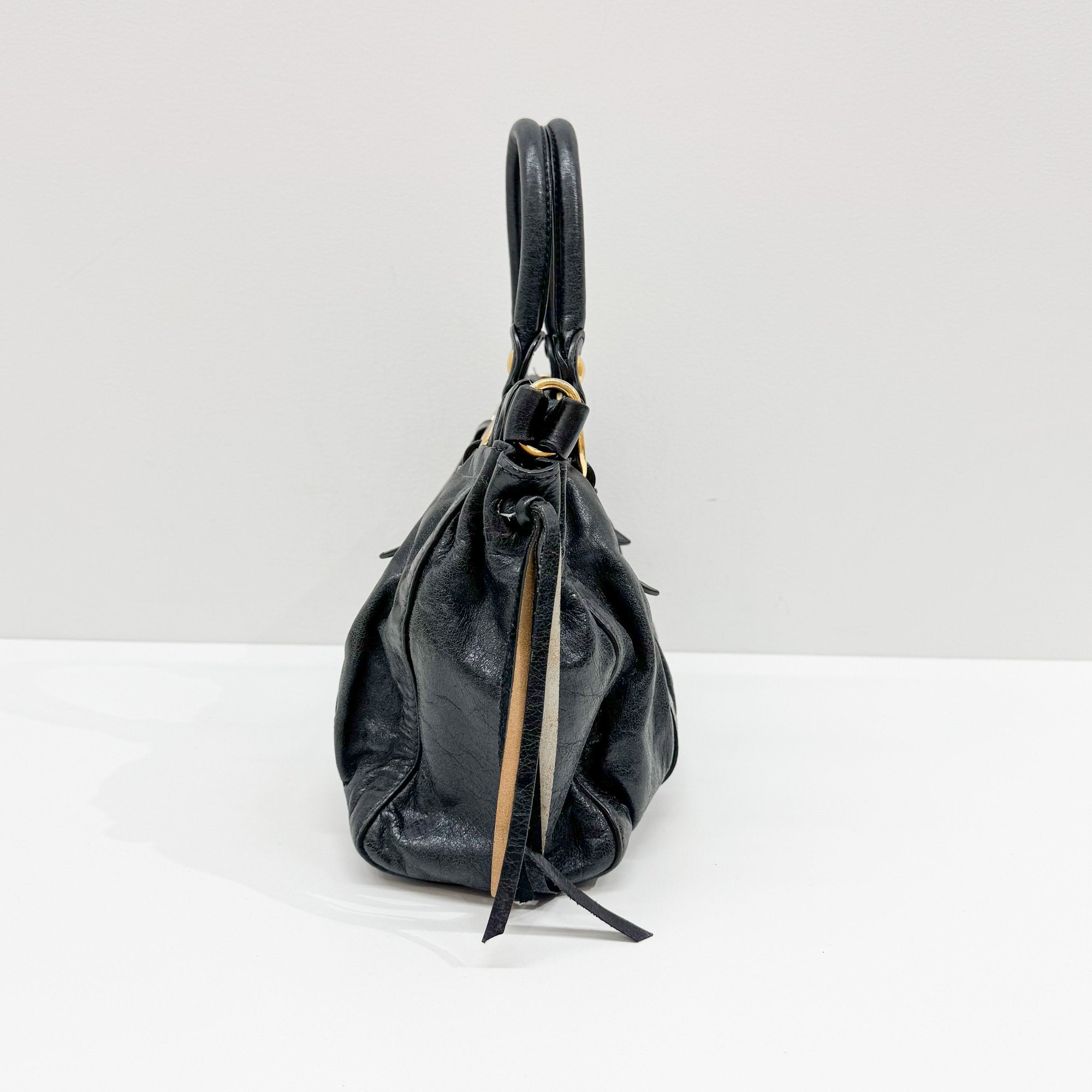 Vitello Black Leather Two Way Bag