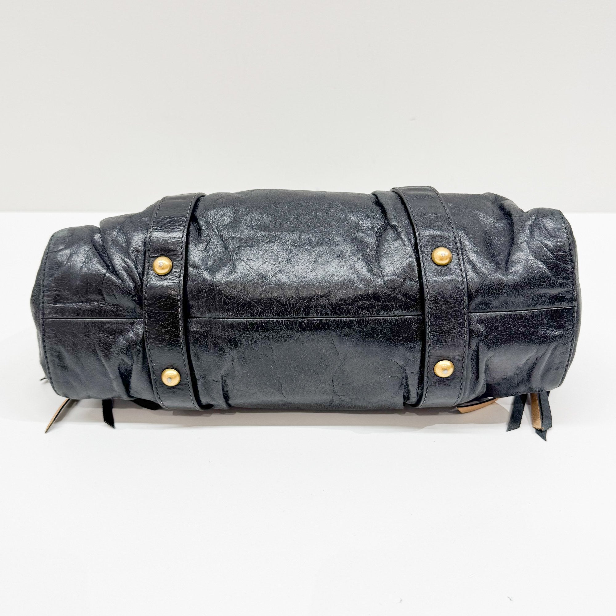 Vitello Black Leather Two Way Bag