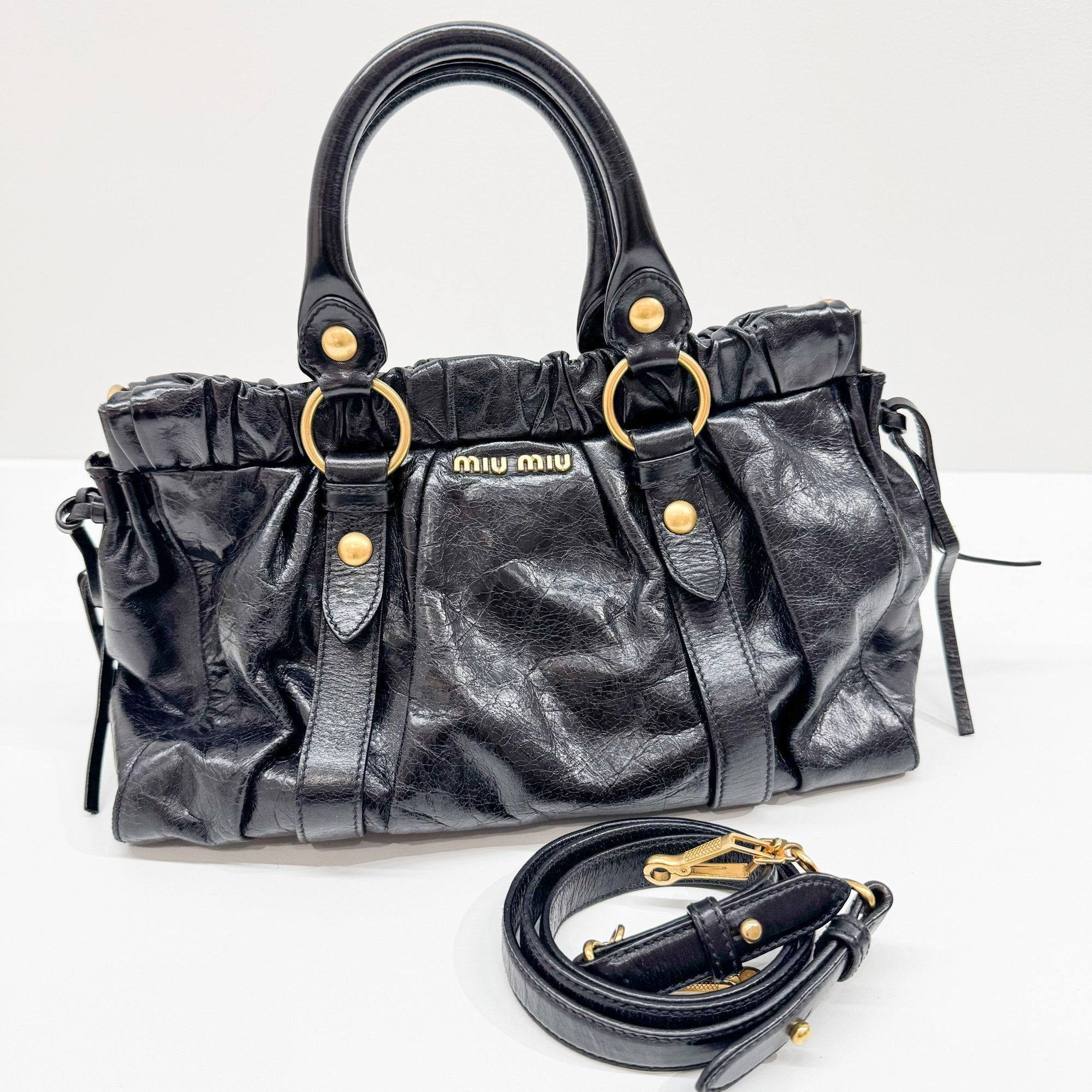 Vitello Black Leather Two Way Bag
