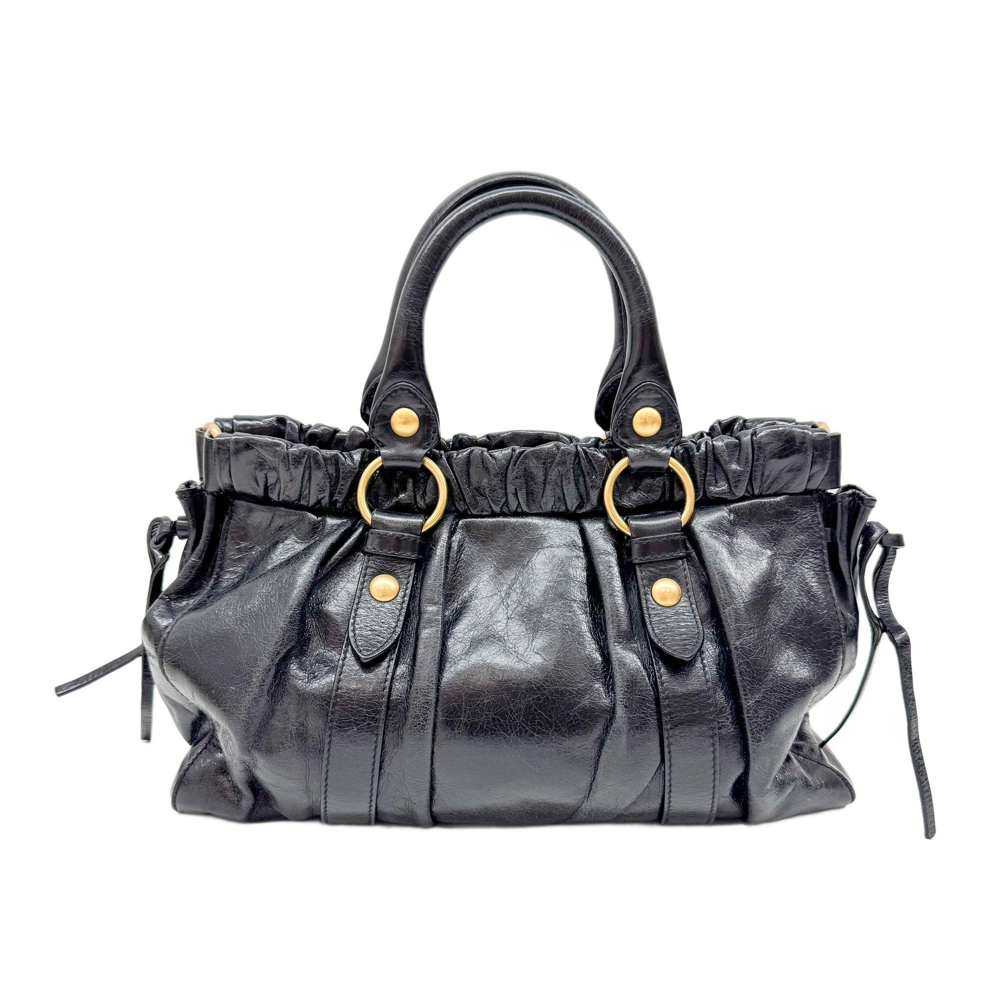 Vitello Black Leather Two Way Bag