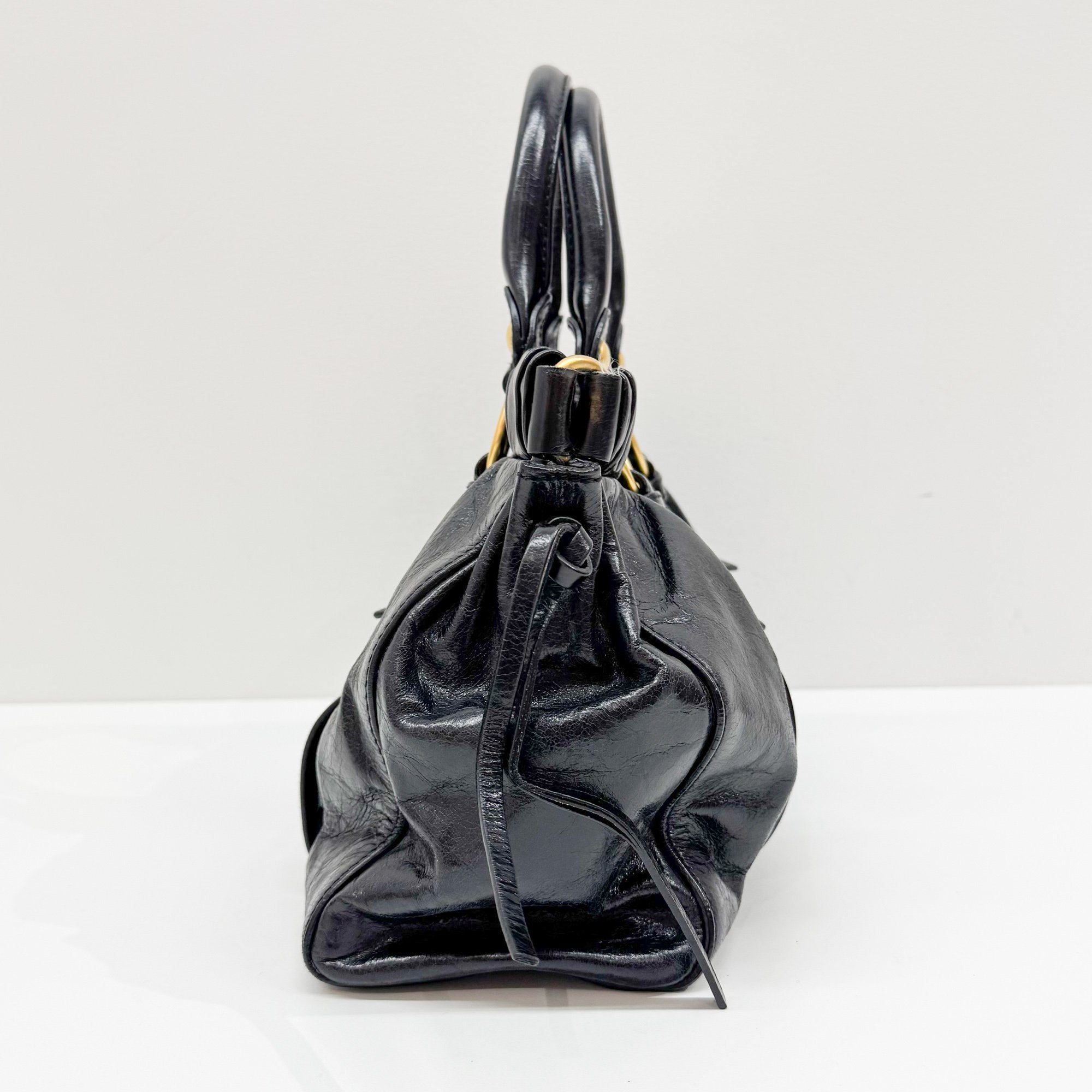 Vitello Black Leather Two Way Bag