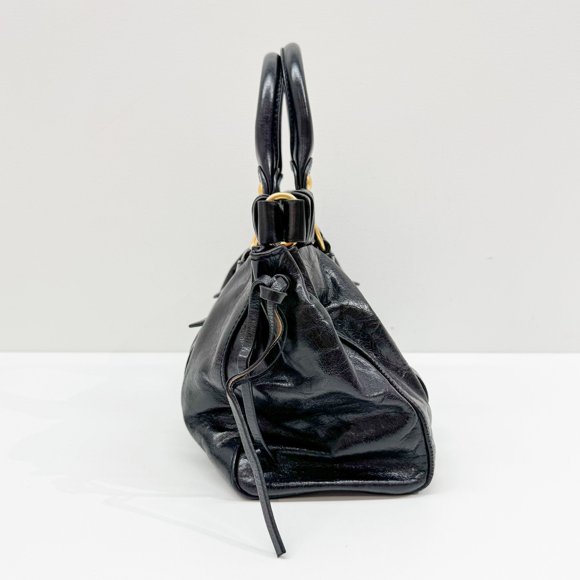 Vitello Black Leather Two Way Bag
