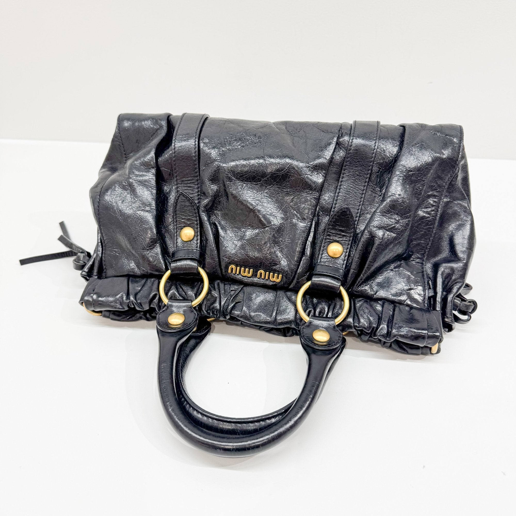 Vitello Black Leather Two Way Bag