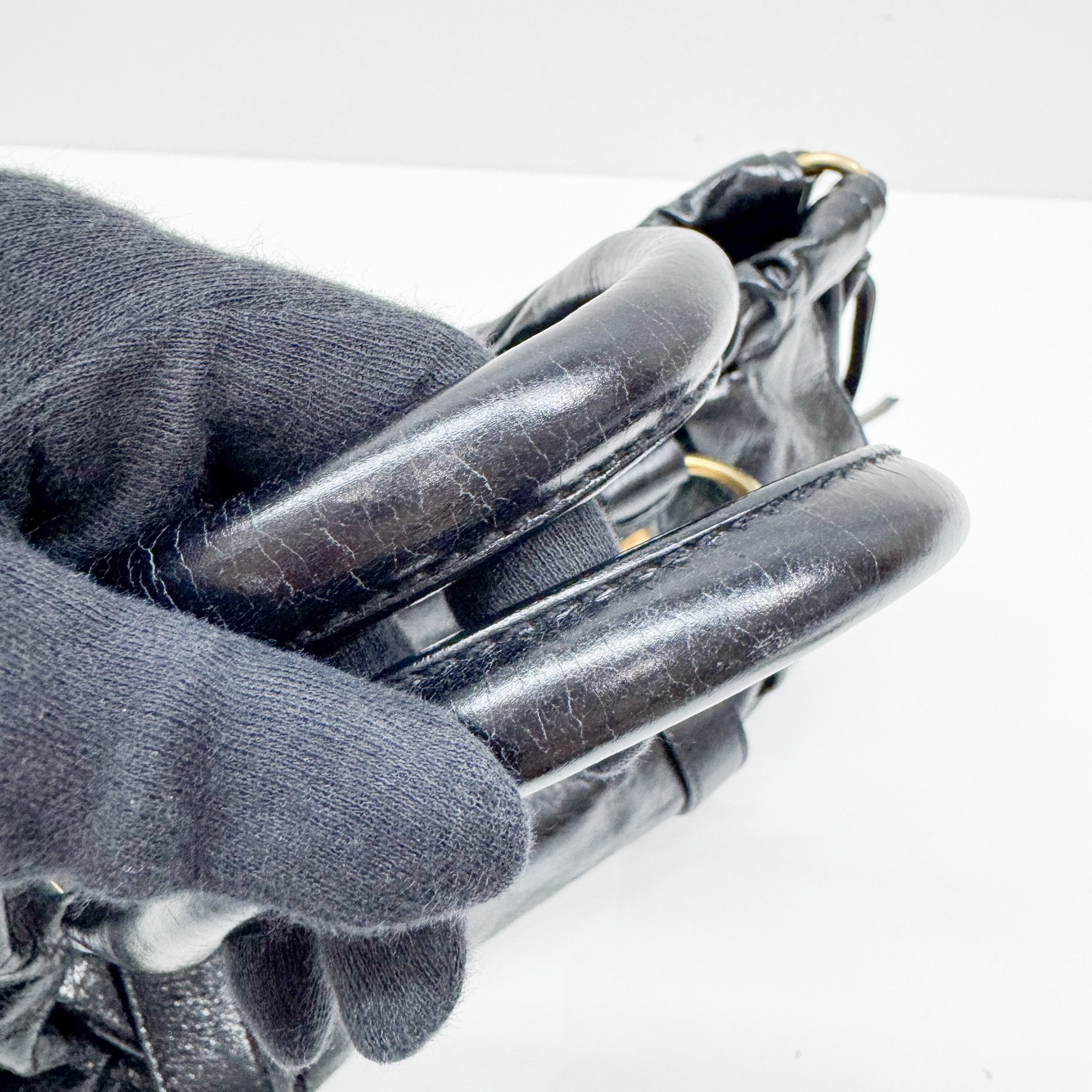 Vitello Black Leather Two Way Bag