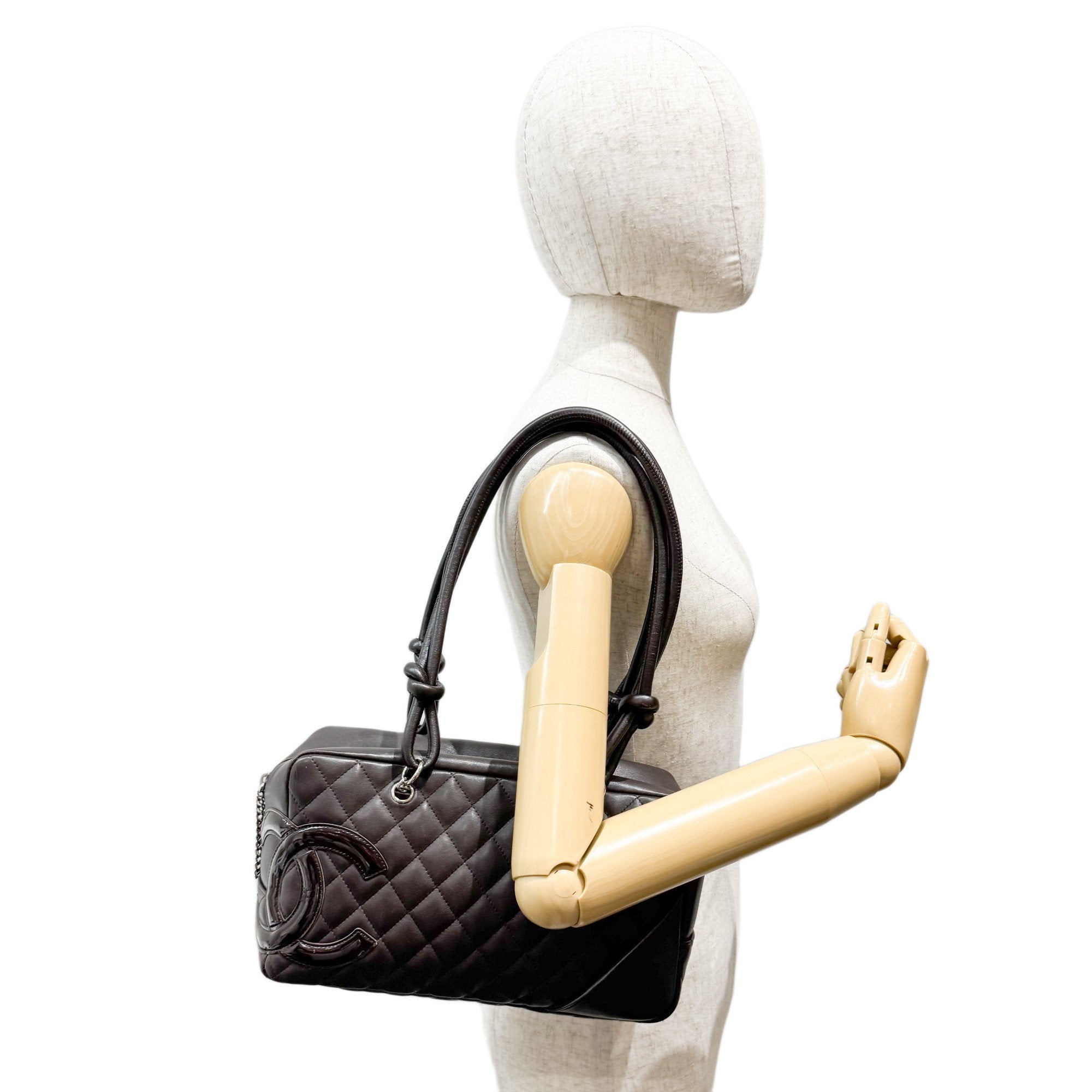 Cambon Brown Quilted Lambskin Shoulder Bag