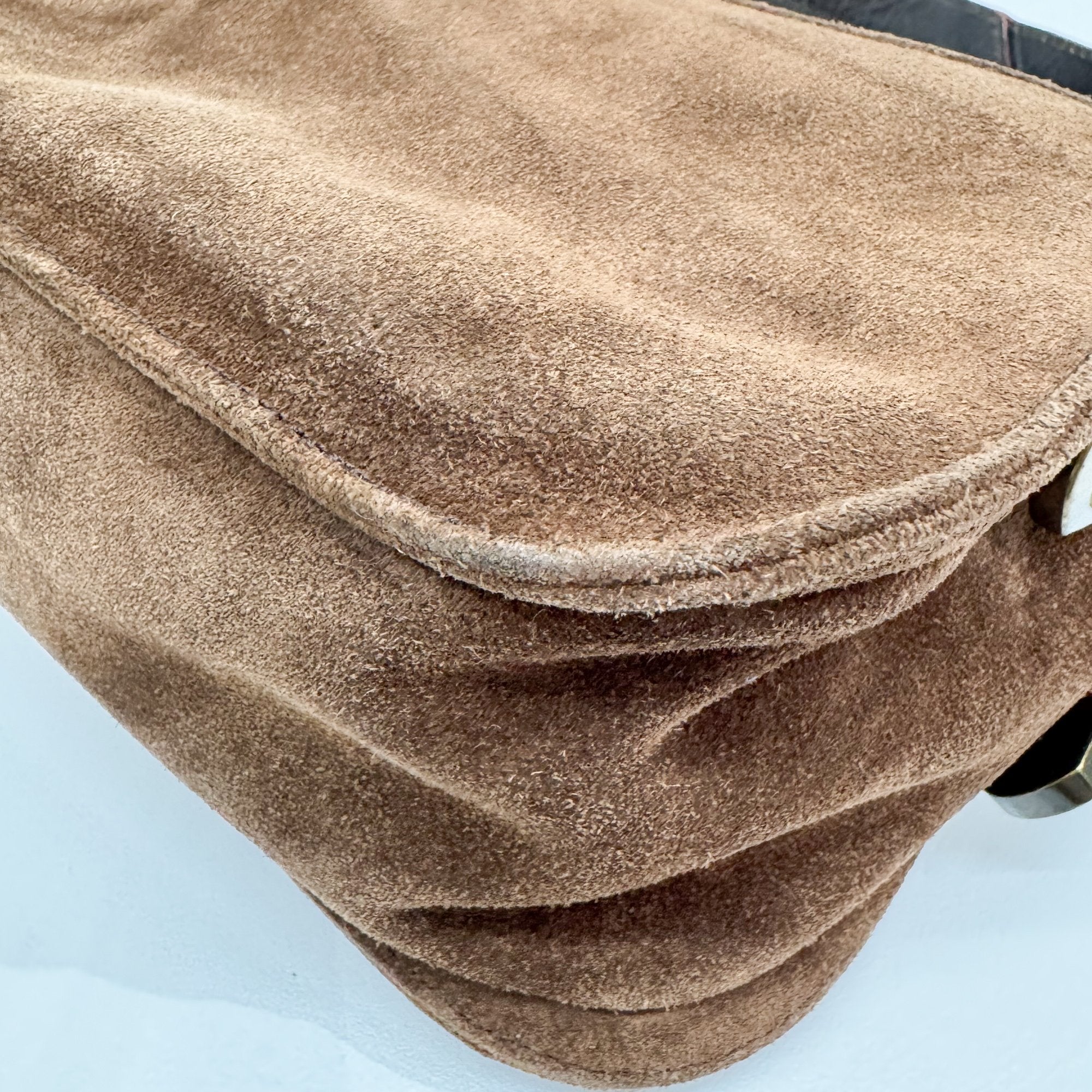 Anagram Brown Suede Shoulder Bag