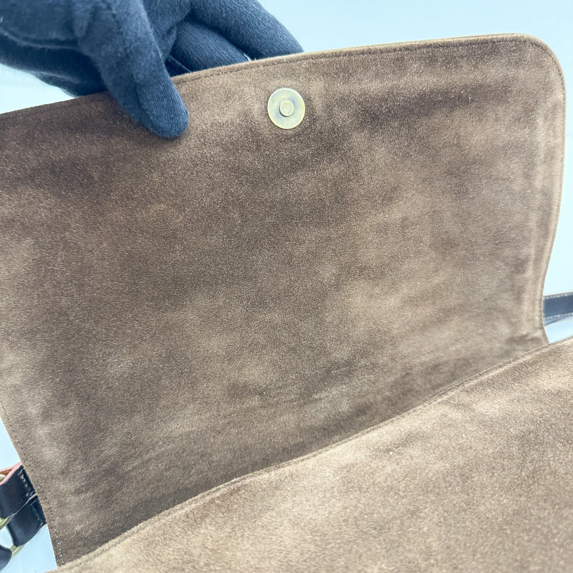 Anagram Brown Suede Shoulder Bag