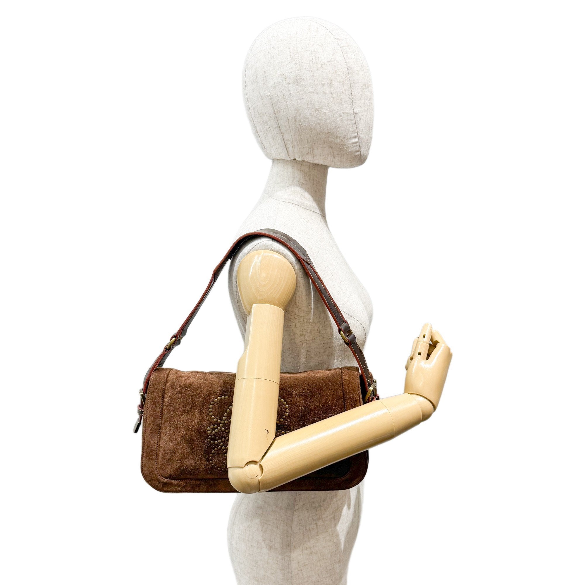 Anagram Brown Suede Shoulder Bag