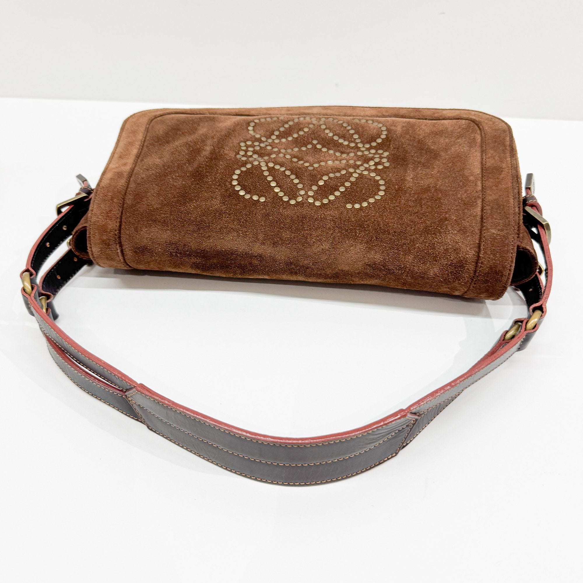 Anagram Brown Suede Shoulder Bag